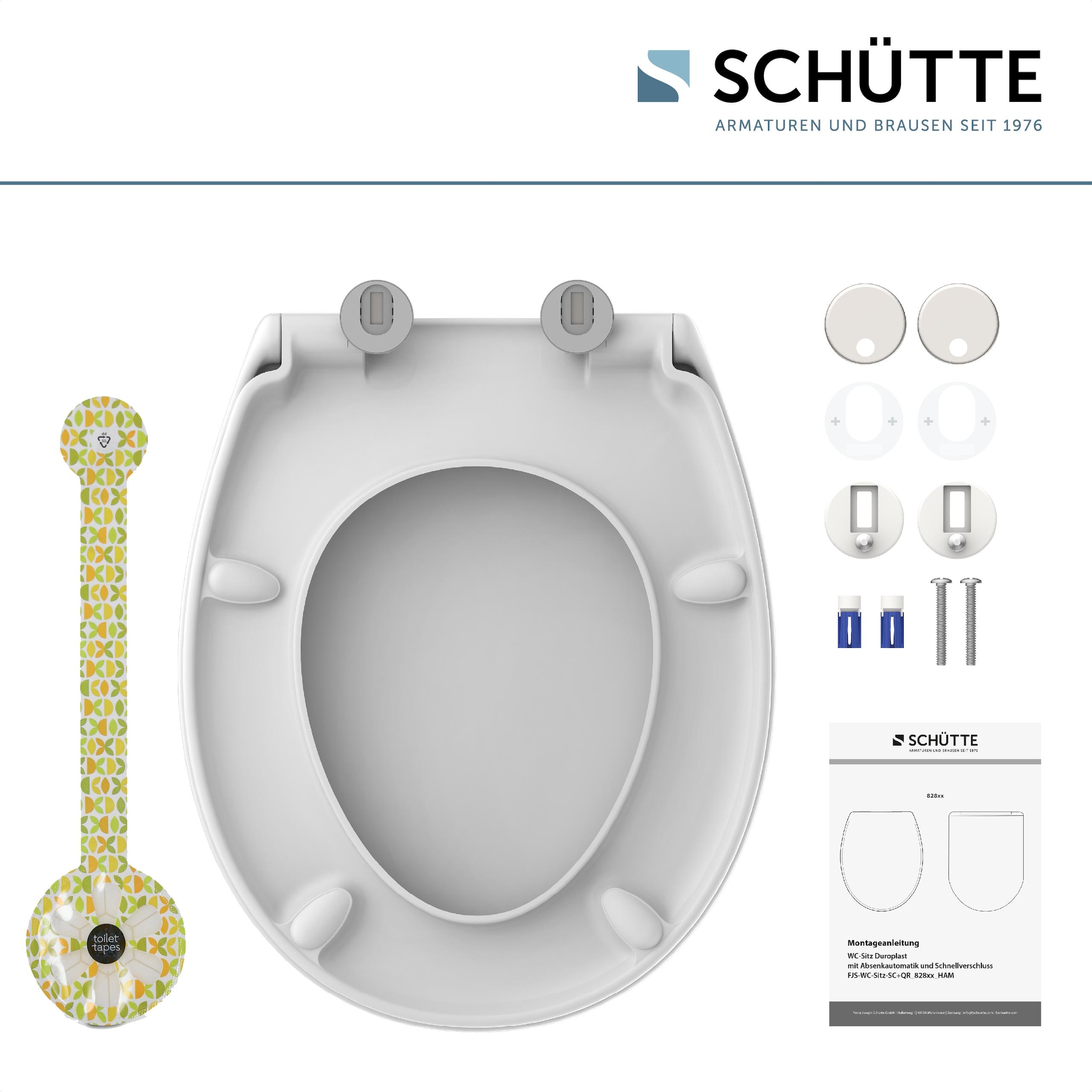 Schütte WC-Sitz »Duroplast, WHITE«, (WC-Sitz, Befestigungsmaterial, Montageanleitung), mit Absenkautomatik und Schnellverschluss, inklusive Duftstein