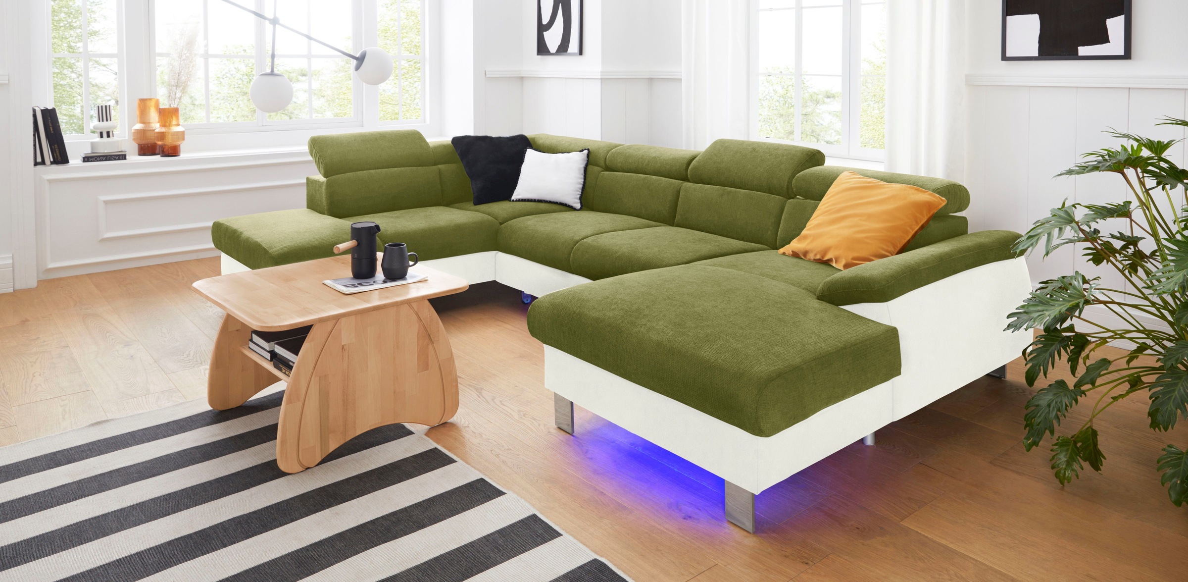 COTTA Polstergarnitur »Komaris U-Form«, (Set), Set bestehend aus: Wohnlandschaft mit Kopfteilverstellung & Hocker