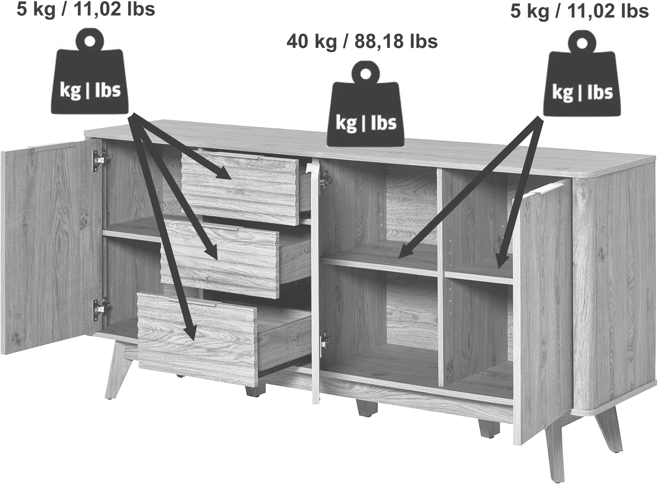 Jahnke Sideboard »WAVE SB 170« 1 Stk. tlg. Sideboard, 3 Schubladen + 3 Türen, Wellendesign, Breite 169,5 cm