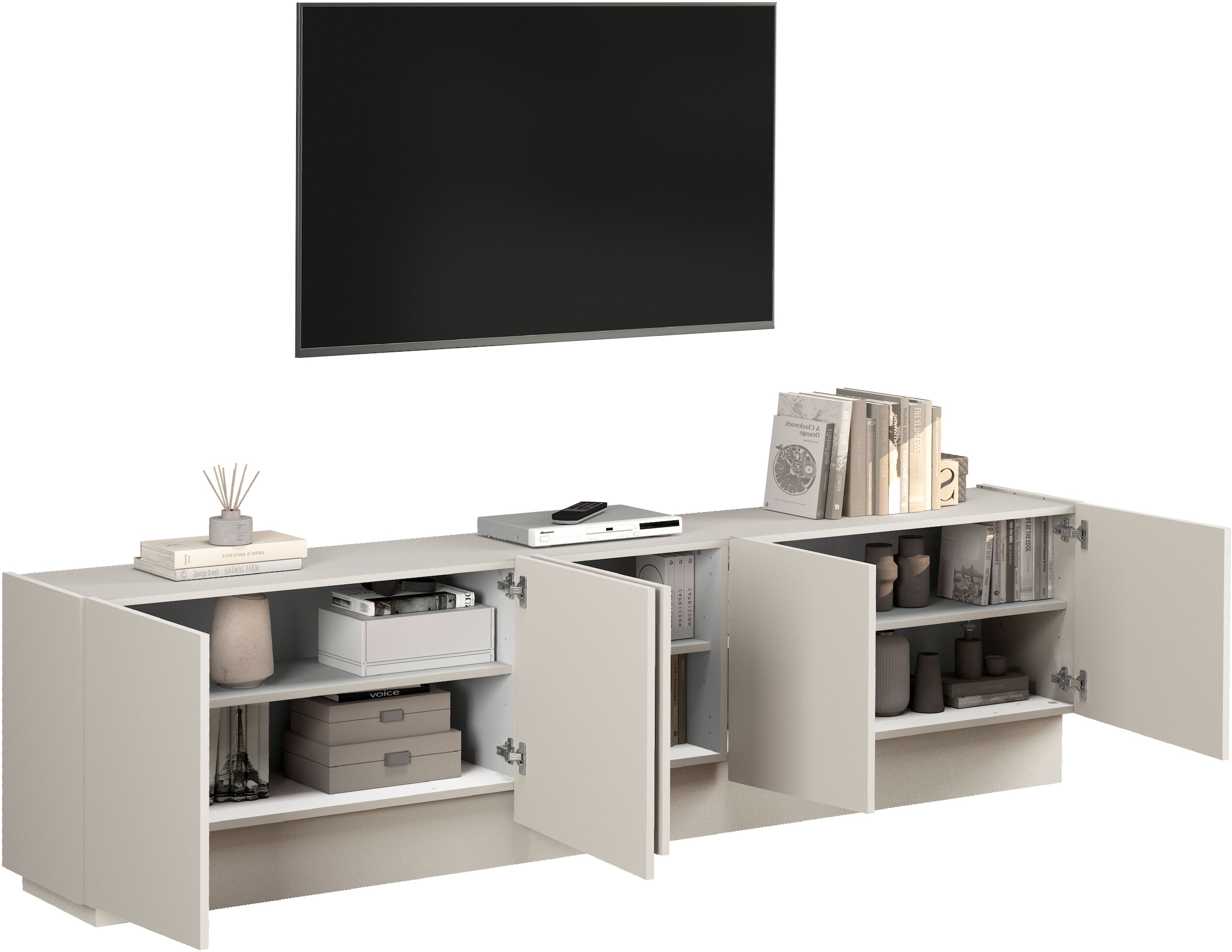 INOSIGN Lowboard »VELA, Höhe 60 cm, Breite 225 cm,Design mit schrägen Türen«, (1 St.), Made in Italy, Maße-B/T/H: 225x35x60, Lowboard, TV-Board, TV-Kommode