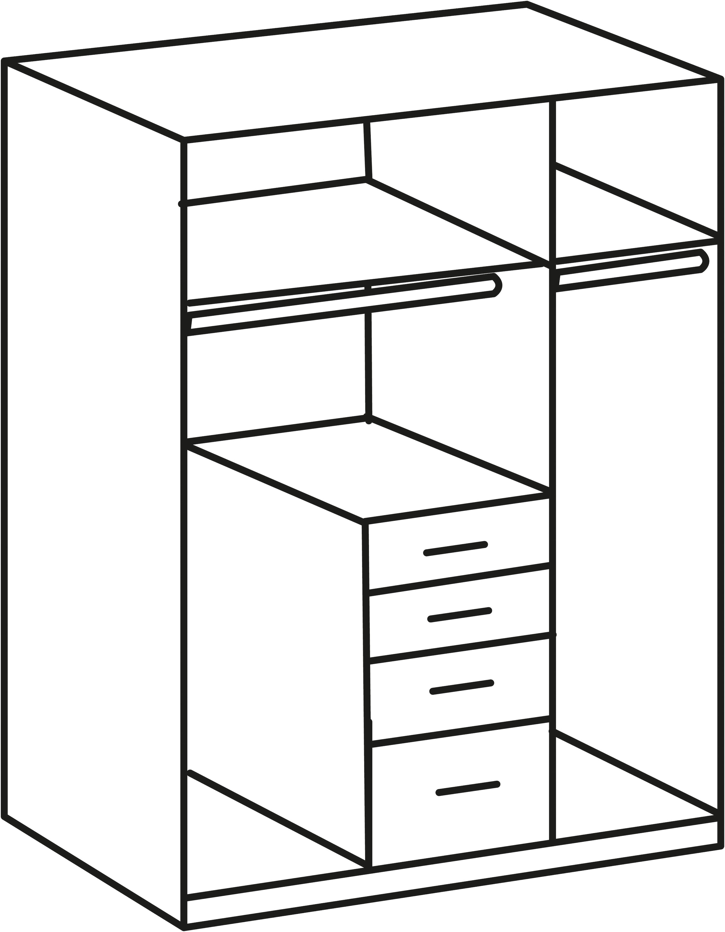 Wimex Kleiderschrank »Cottbus, in weiß oder grau modern kombiniert mit graphitfb.Schubladen«, (in 3 Größen, schwarze Griffe, Made in Germany), mit 4 Schubladen, wahlweise mit oder ohne Spiegel