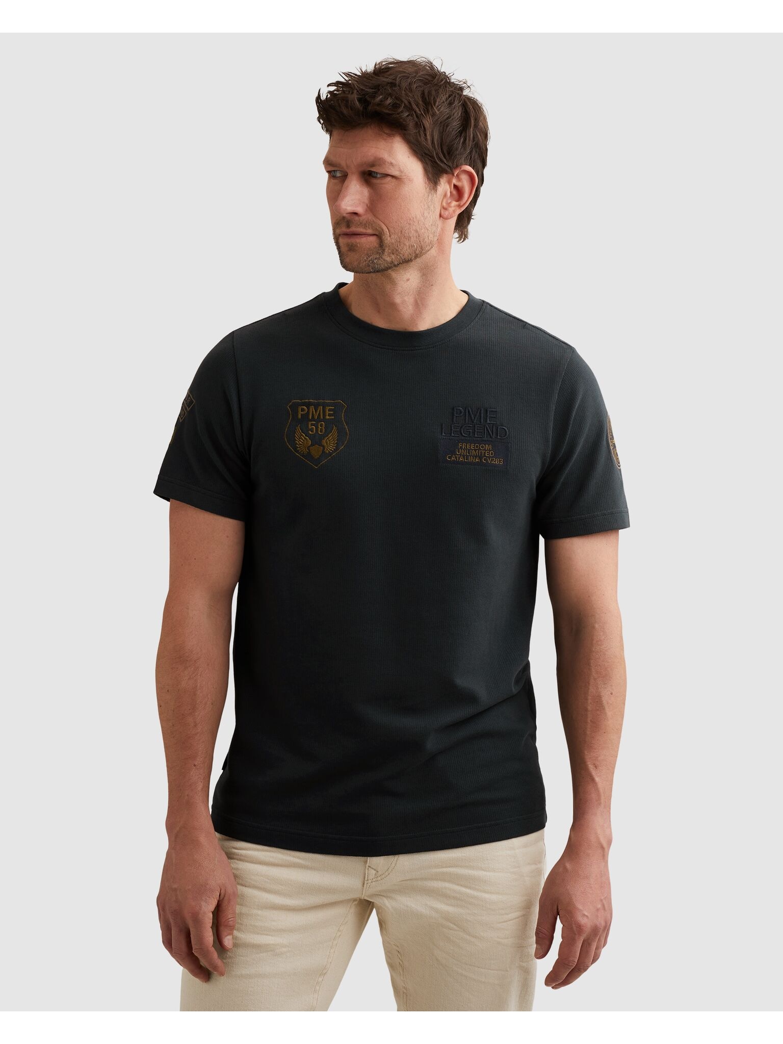 PME LEGEND T-Shirt »Short sleeve r-neck flat waffle jersey« mit Logo Prints