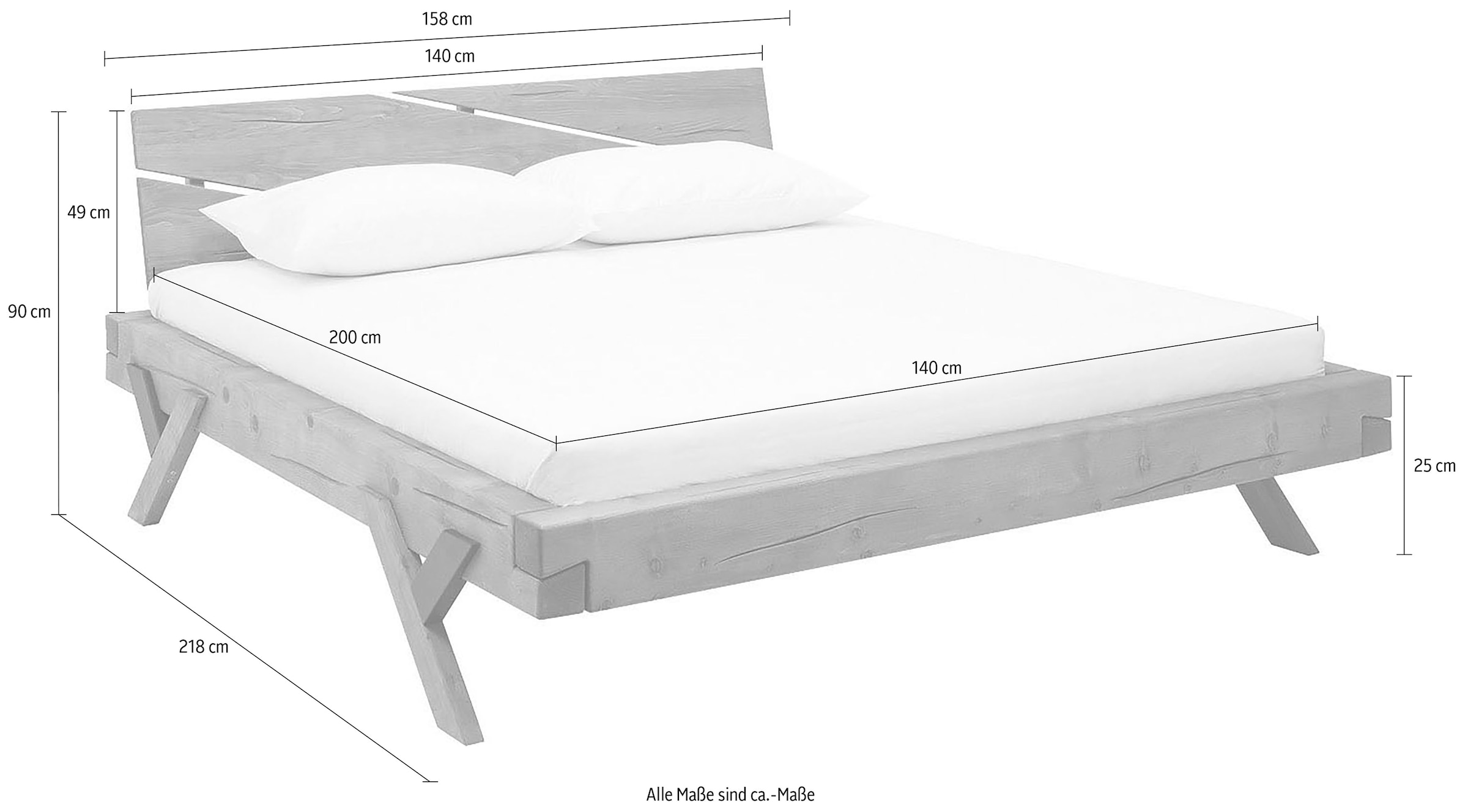 SalesFever Massivholzbett »Eik Naturbelassenes Bett« Urige Eleganz trifft moderne Formen - Unikat-Balkenbett