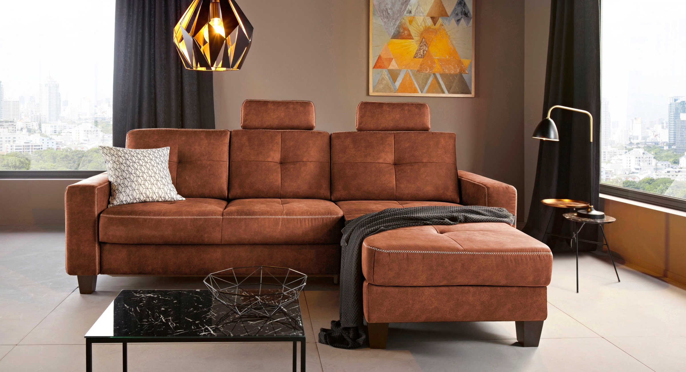 Places of Style Ecksofa »Varese«, wahlweise mit Bettfunktion und Vorziehfunktion