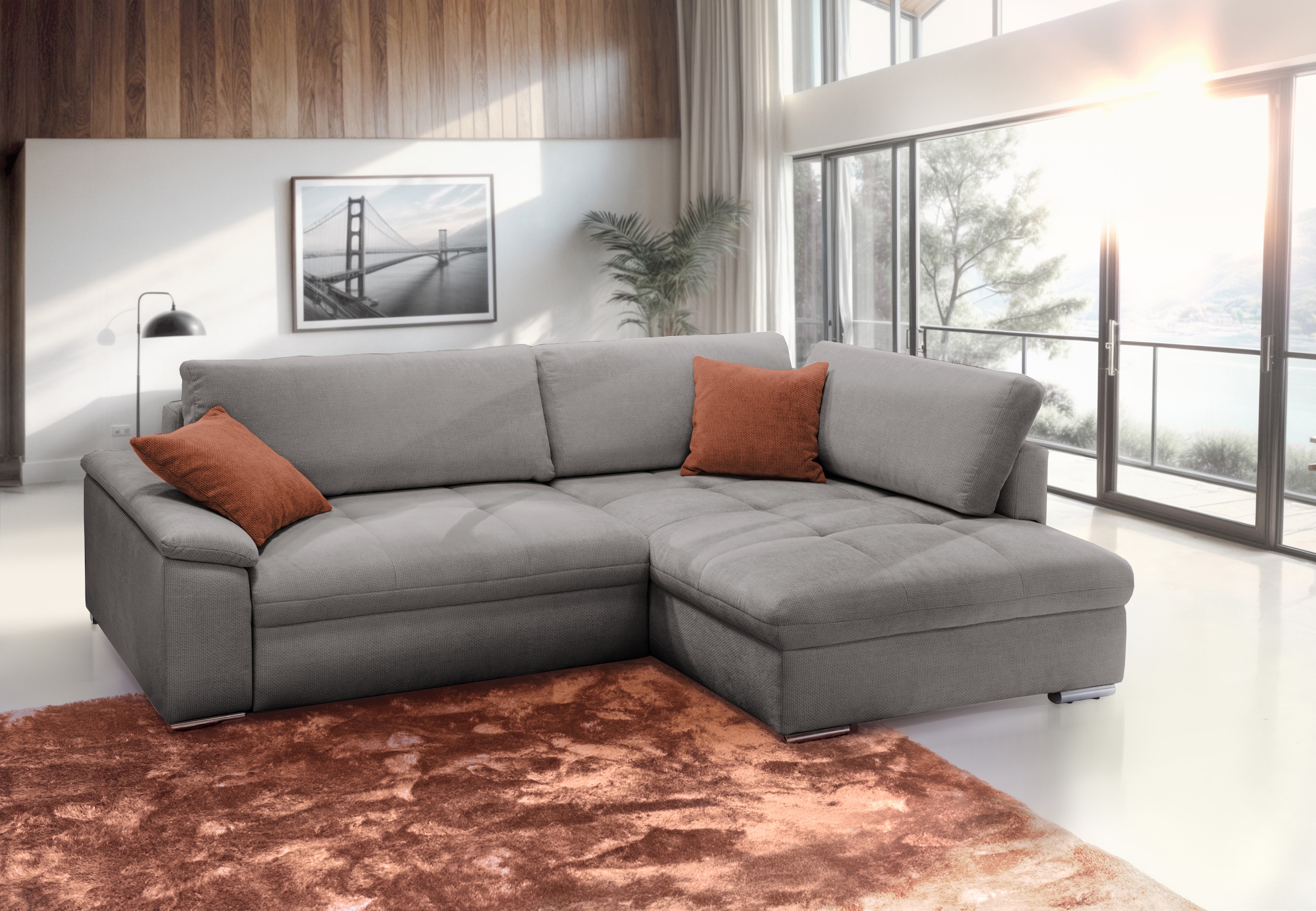 exxpo - sofa fashion Ecksofa »Casa Grande inkl. Bettfunktion, Bettkasten und Rückenkissen, bequem«, L-Form,...