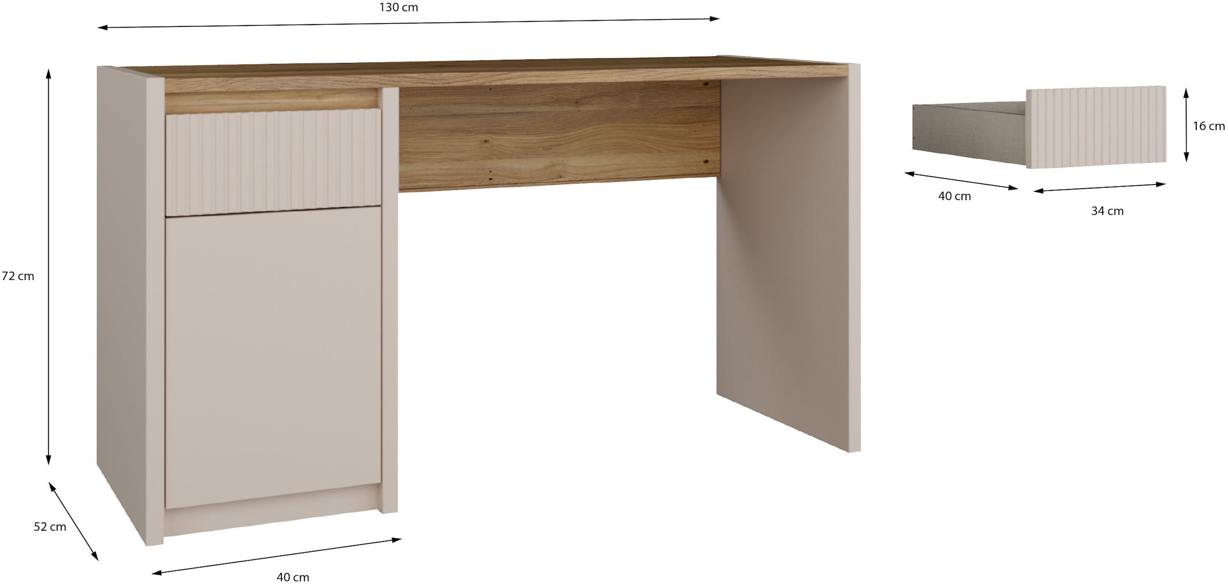 FORTE Schreibtisch »Oak Squere« B/H/T 130/72/51,7cm, Soft Close, Vollauszug