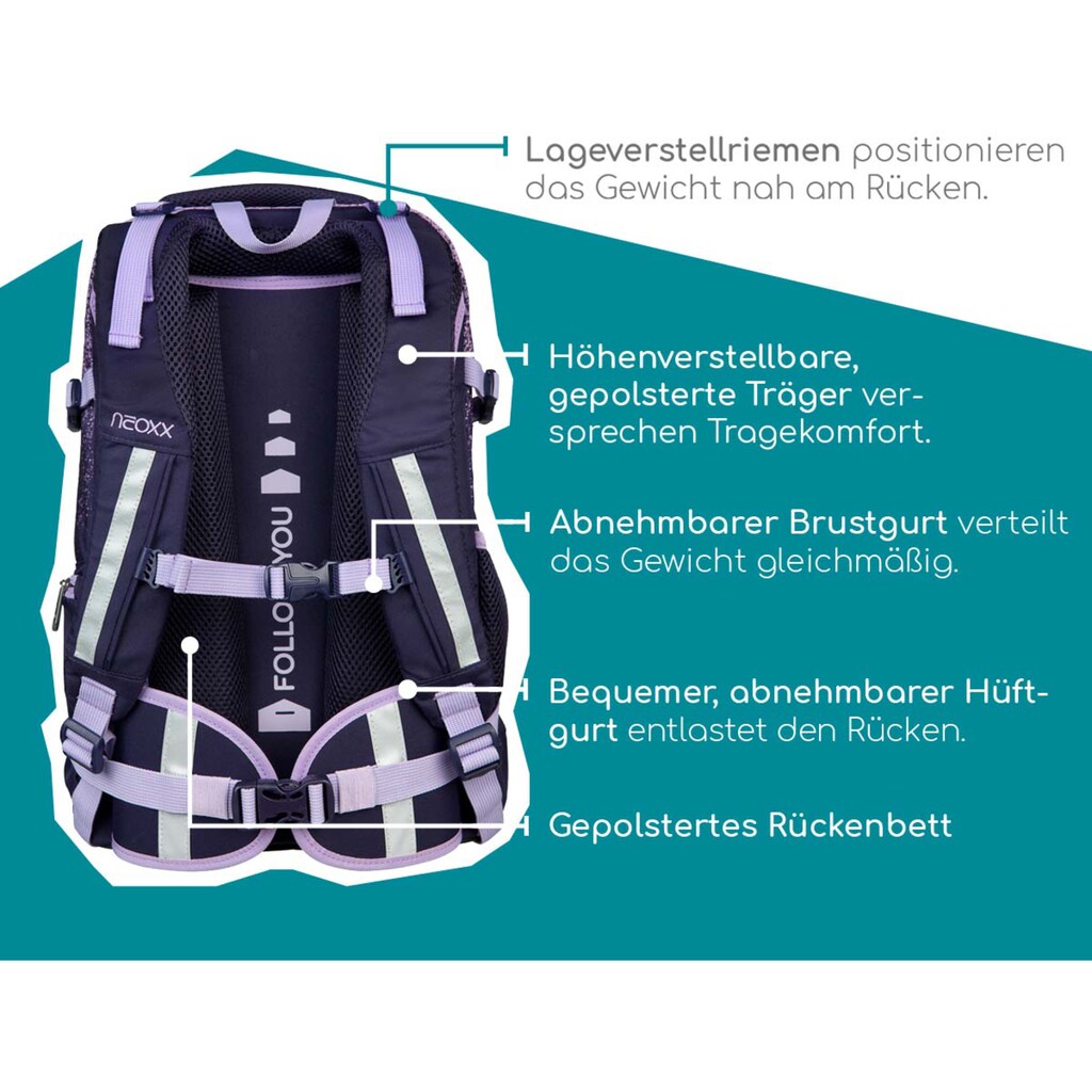 neoxx Schulrucksack »Active, Glitterally perfect«, reflektierende Details, aus recycelten PET-Flaschen