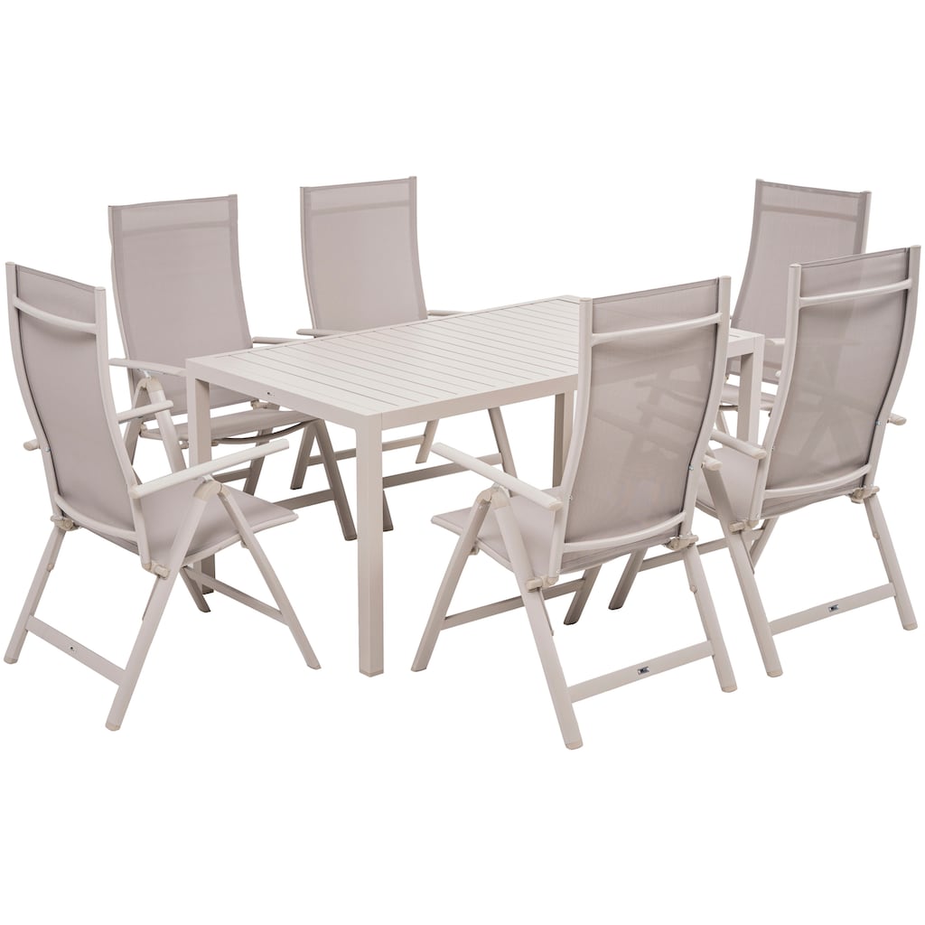 KONIFERA Garten-Essgruppe »Messina«, (Set, 7 tlg., 6x Sessel, 1x Tisch 160x90x74 cm, Aluminium, Textilgewebe)