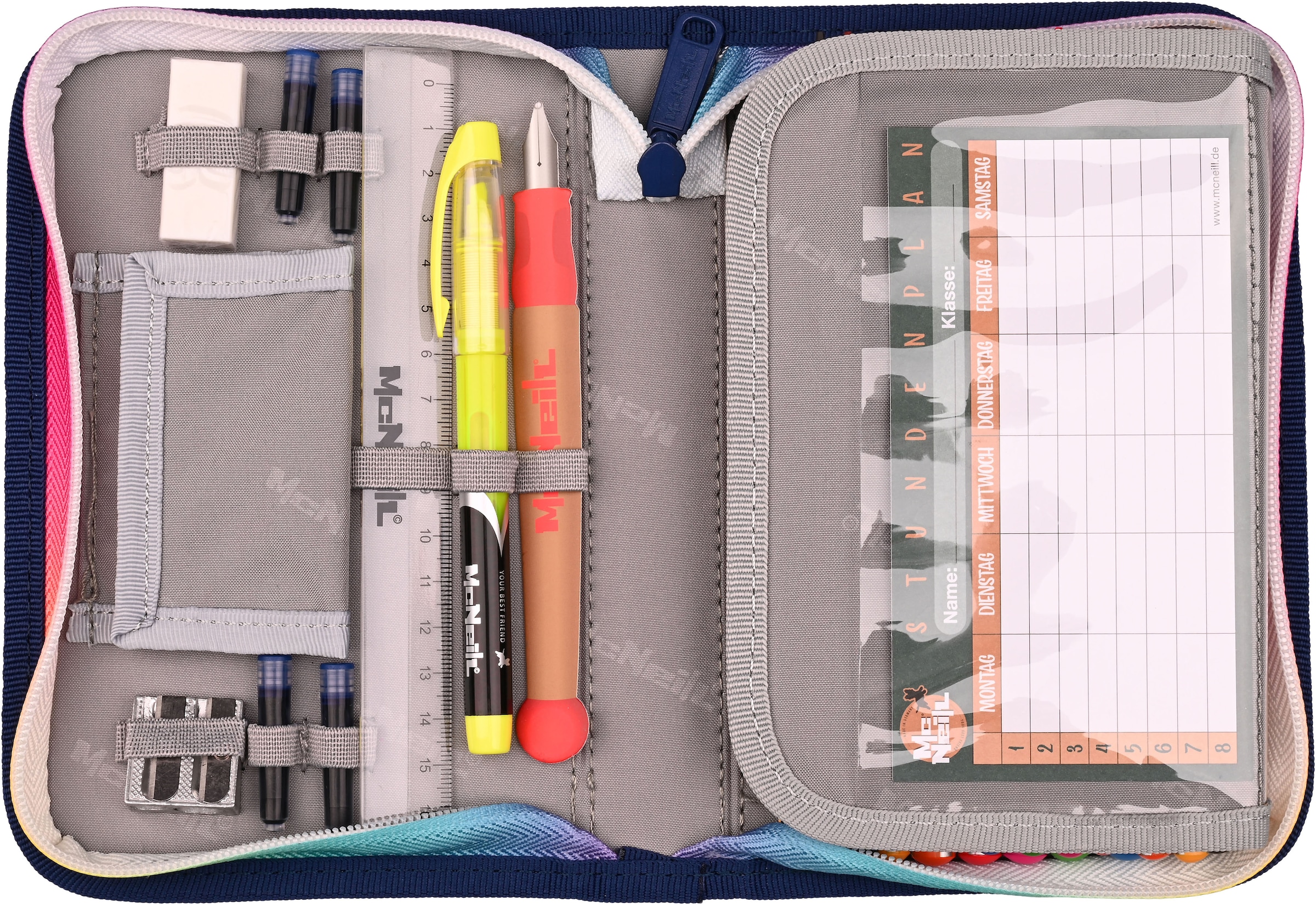 McNeill Schulranzen »Primo, inkl. Etui, Turnbeutel,« Reflektierende Streifen auf den Schultergurten;Retroreflektierende Flächen