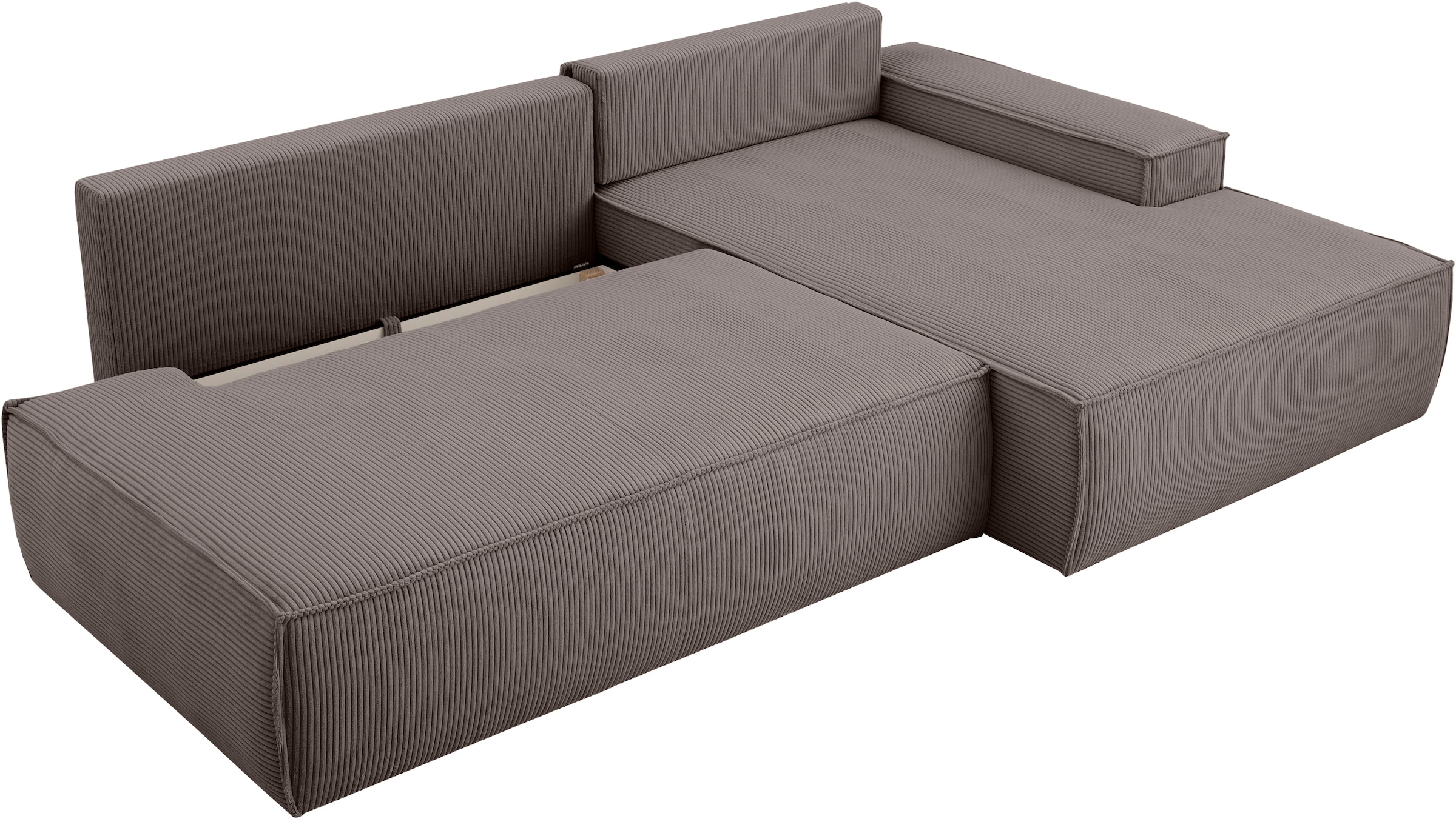 Home affaire Ecksofa »SHERWOOD,  Schlafsofa in L-Form offen (275cm), Cord, Leinenoptik« Schlaffunktion und Bettkasten, Kedernaht, hoher Sitz- & Liegekomfort,