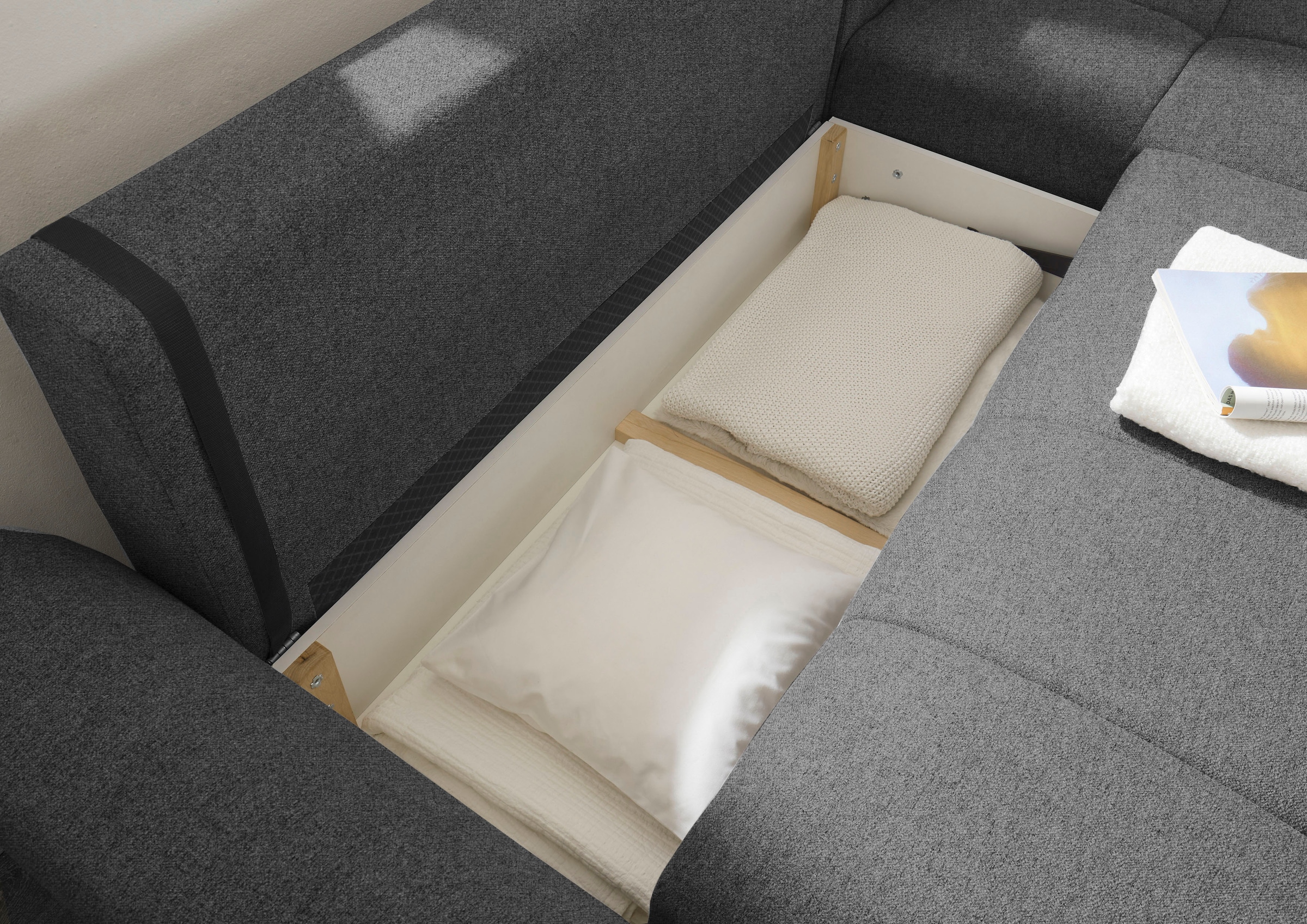 ED EXCITING DESIGN Ecksofa »Bern L-Form«, frei im Raum stellbar, mit Bettkasten, mit Schlaffunktion