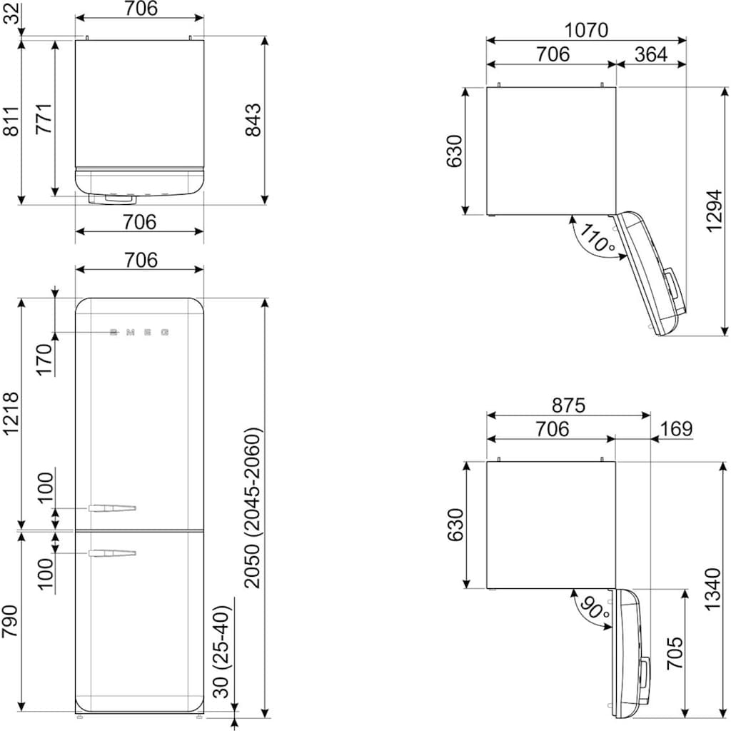 Smeg Kühl-/Gefrierkombination, FAB38RCR5, 205 cm hoch, 70,6 cm breit