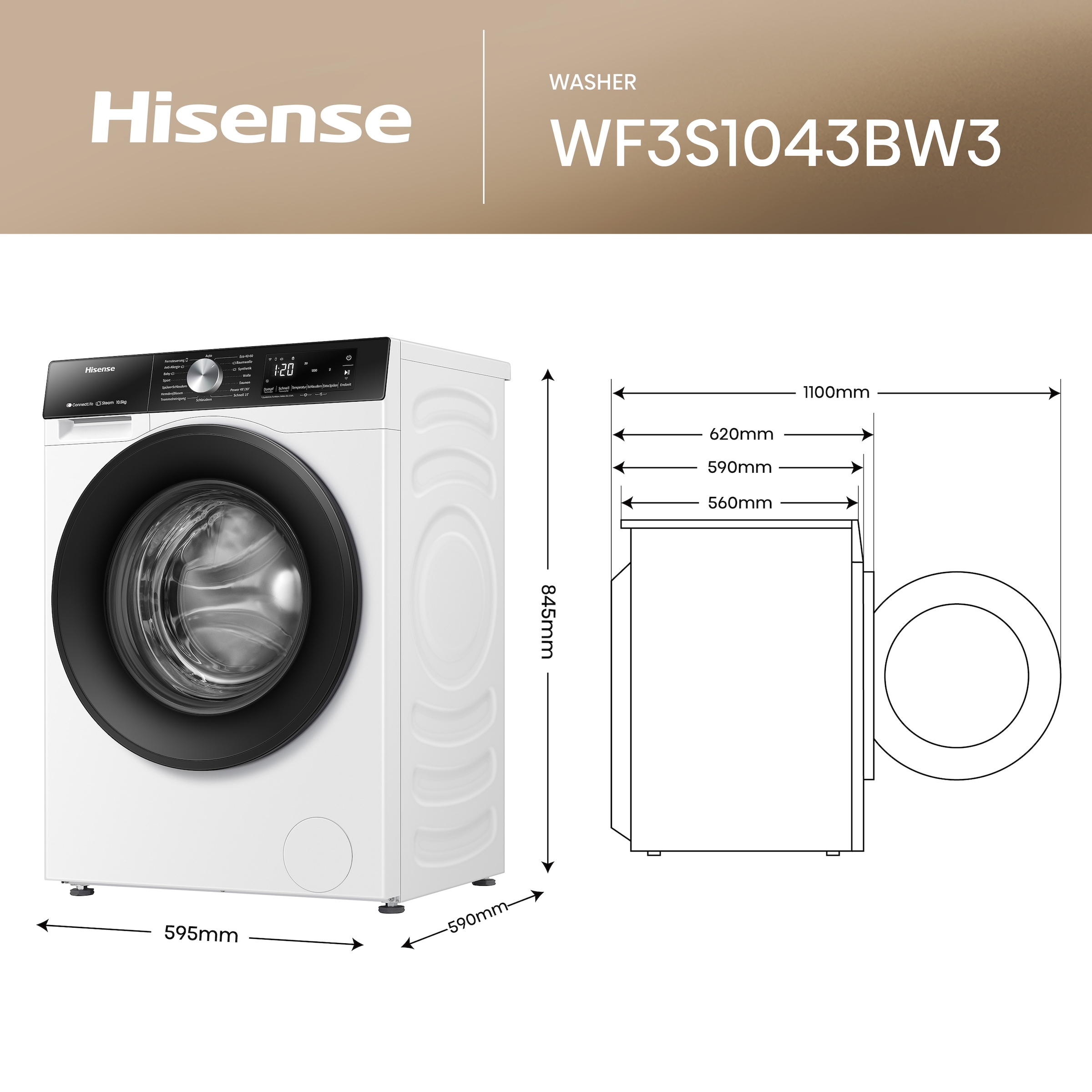 Hisense Waschmaschine »WF3S1043BW3«, 10 kg, 1400 U/min, Wifi-ConnectLife