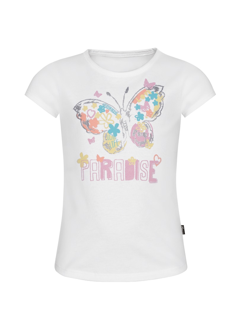 Trigema T-Shirt »TRIGEMA T-Shirt mit buntem Schmetterling-Printmotiv«, (1 tlg.)