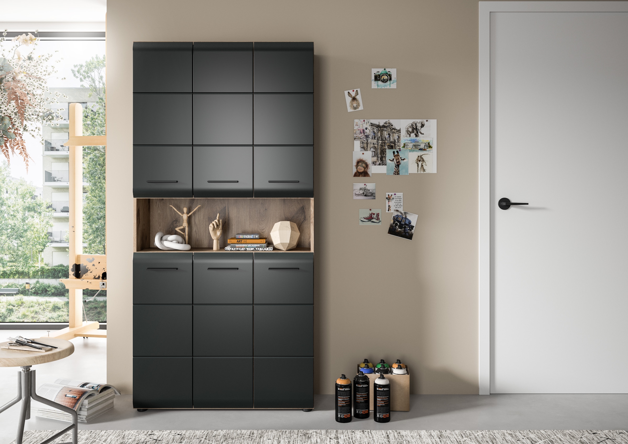 INOSIGN Stauraumschrank 1 Stk. tlg. Florenz, Mehrzweckschrank Nox Oak NB, 90 cm breit