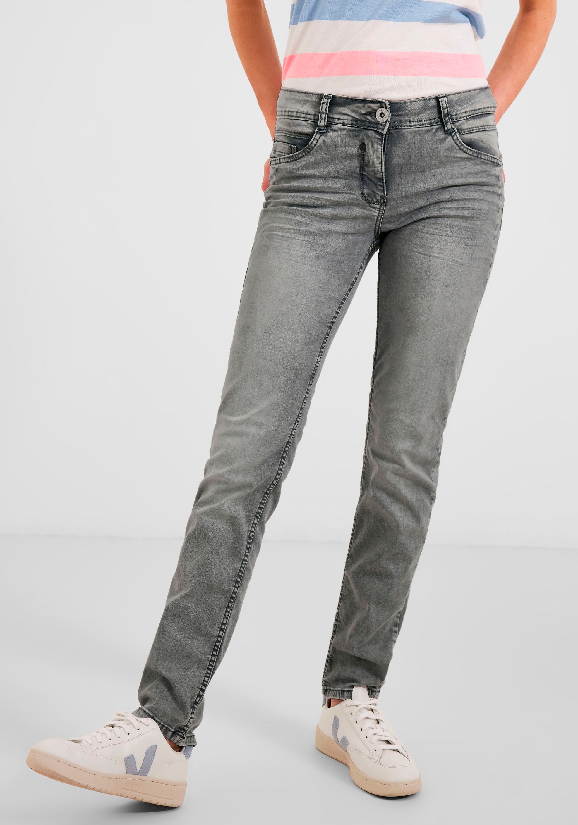 Cecil Teilungsnähten Scarlett mit dezenten NOS Slim-fit-Jeans Zier- und OTTO bei Grey«, »Style