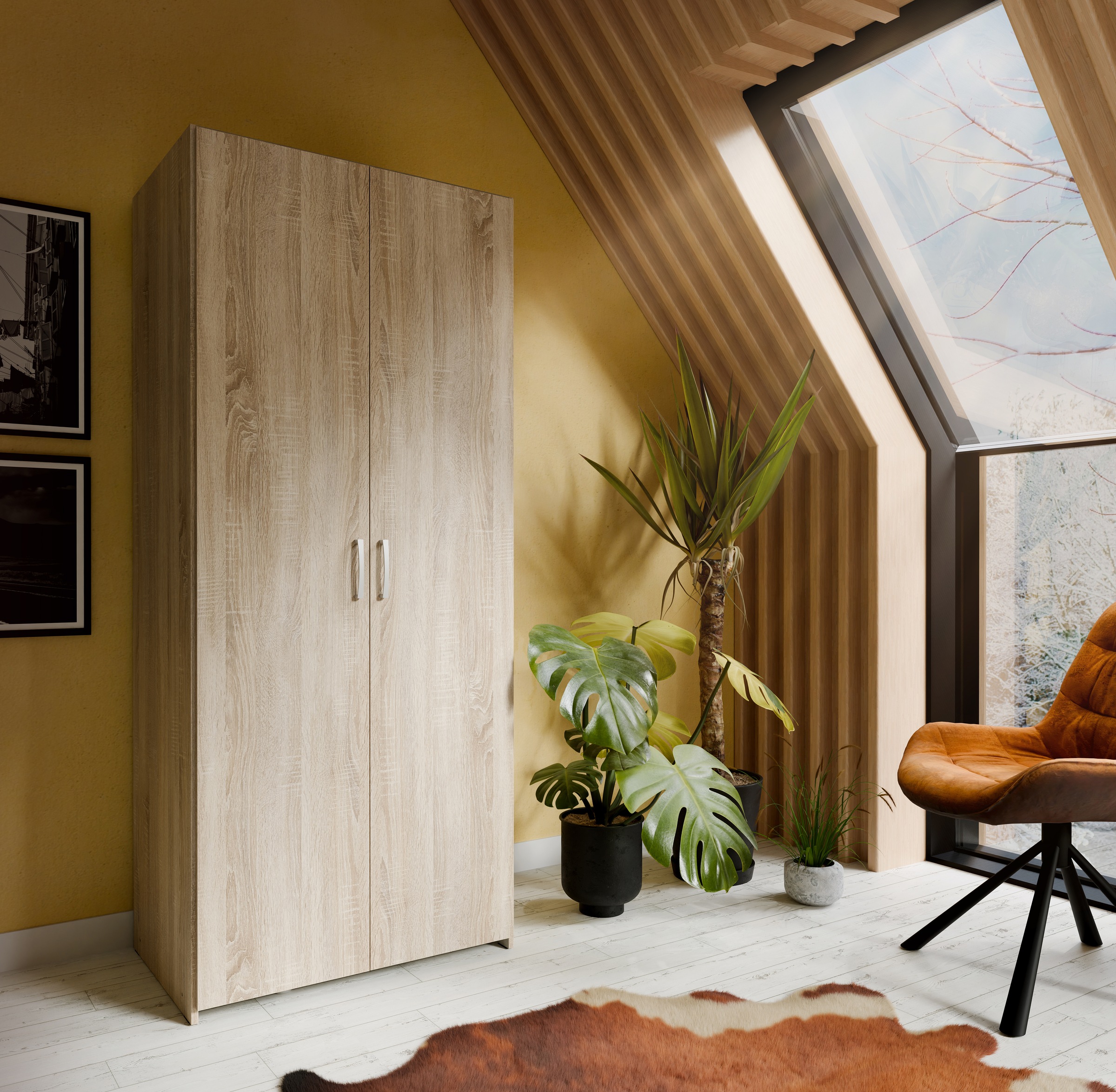 FORTE Kleiderschrank 2 Dekore, Mehrzweckschrank, Einlegeböden optional