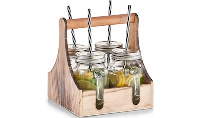 Gläser-Set, (Set, 5 tlg., je 4 Gläser mit Schraubdeckel und Trinkhalmen)