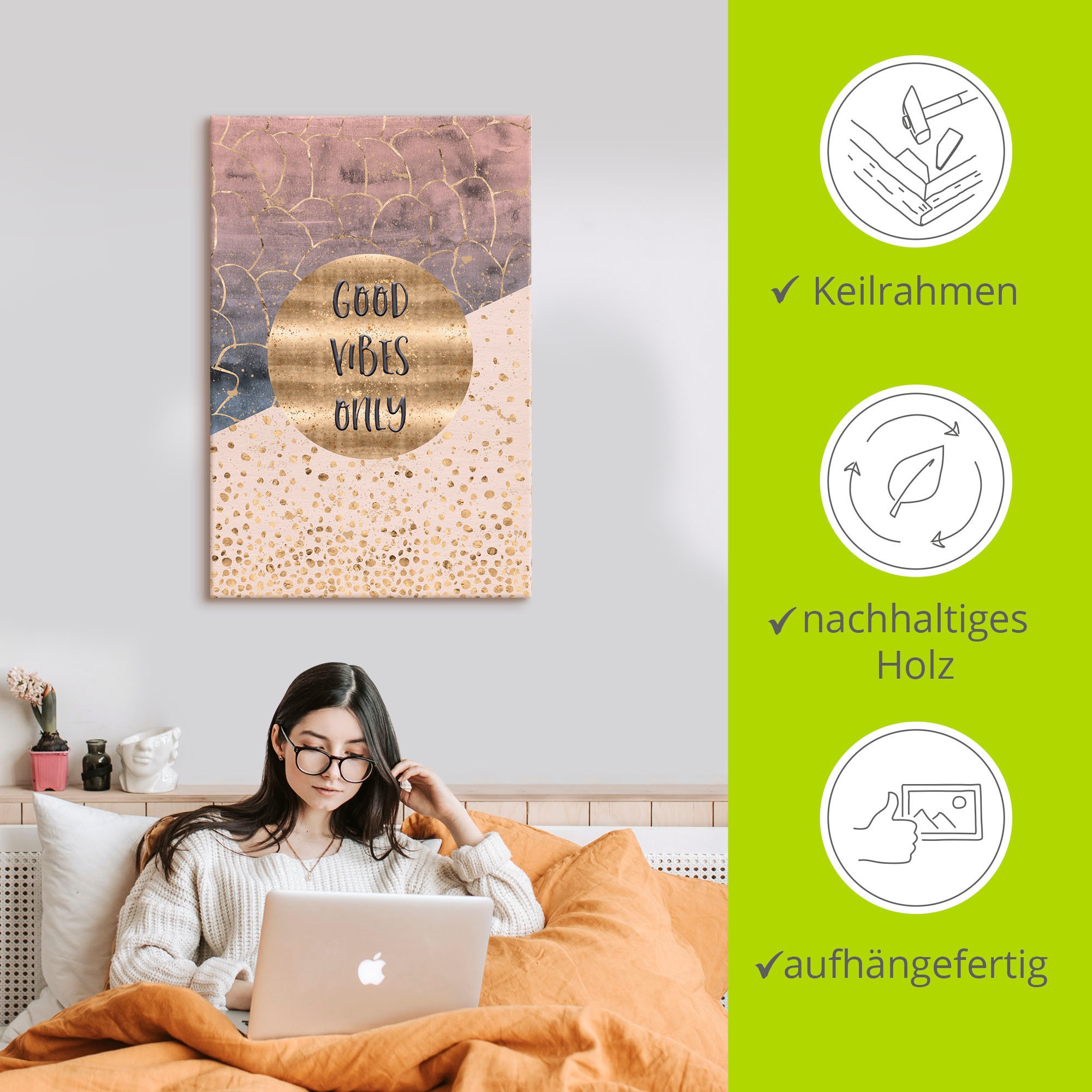 Artland Wandbild »Nur gute Schwingungen«, Sprüche & Texte, (1 St.), als Alubild, Outdoorbild, Leinwandbild, Wandaufkleber, versch. Größen