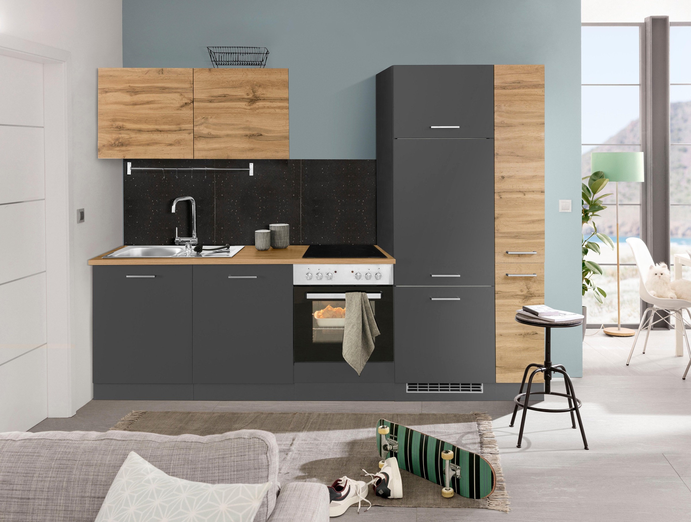 KOCHSTATION Küchenzeile »KS-Kehl«, ohne E-Geräte, Breite 270 cm, für Kühlschrank