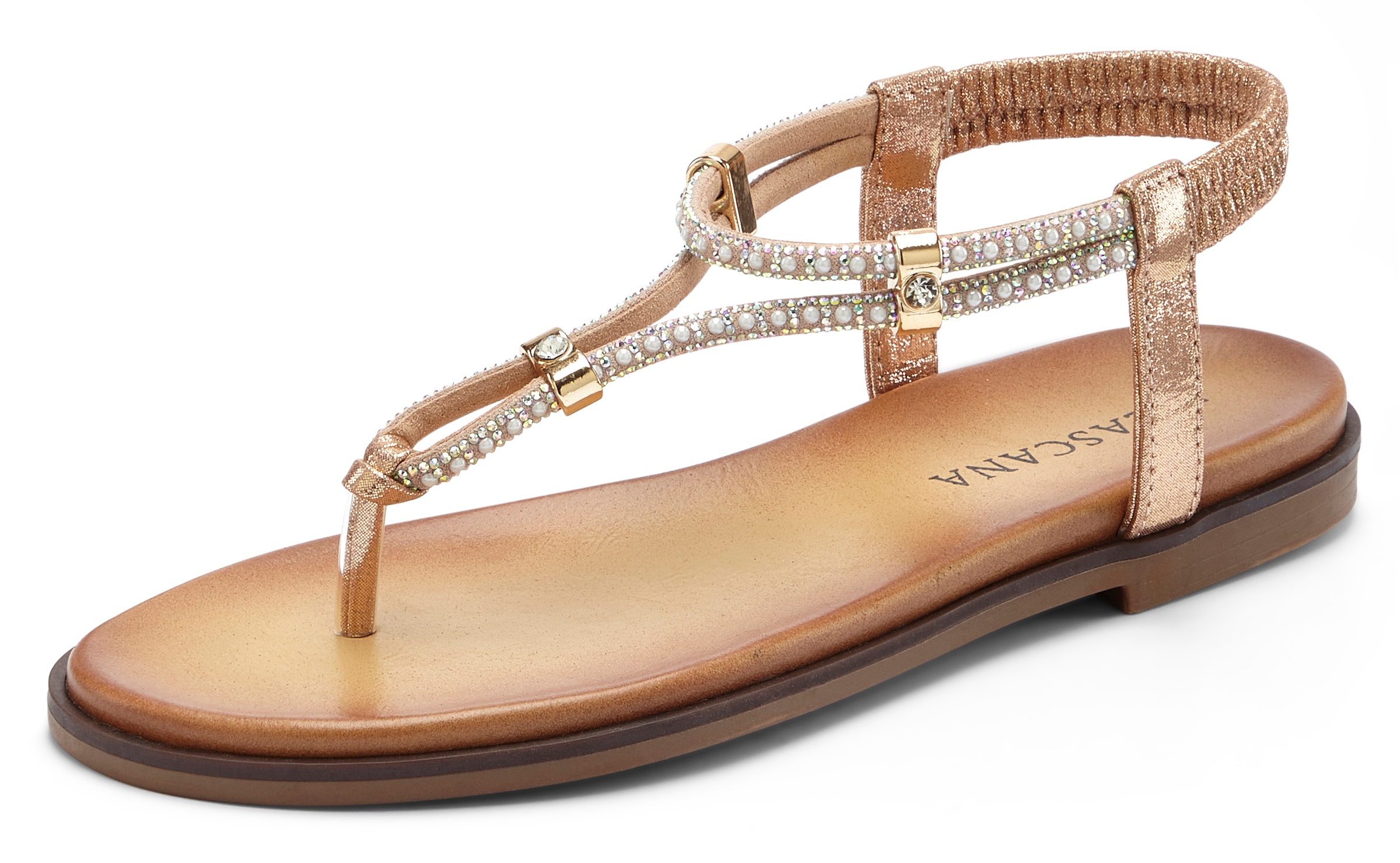 LASCANA Zehentrenner »Sandale, Sommerschuh, offener Schuh,«  mit eleganten Schmucksteinchen VEGAN