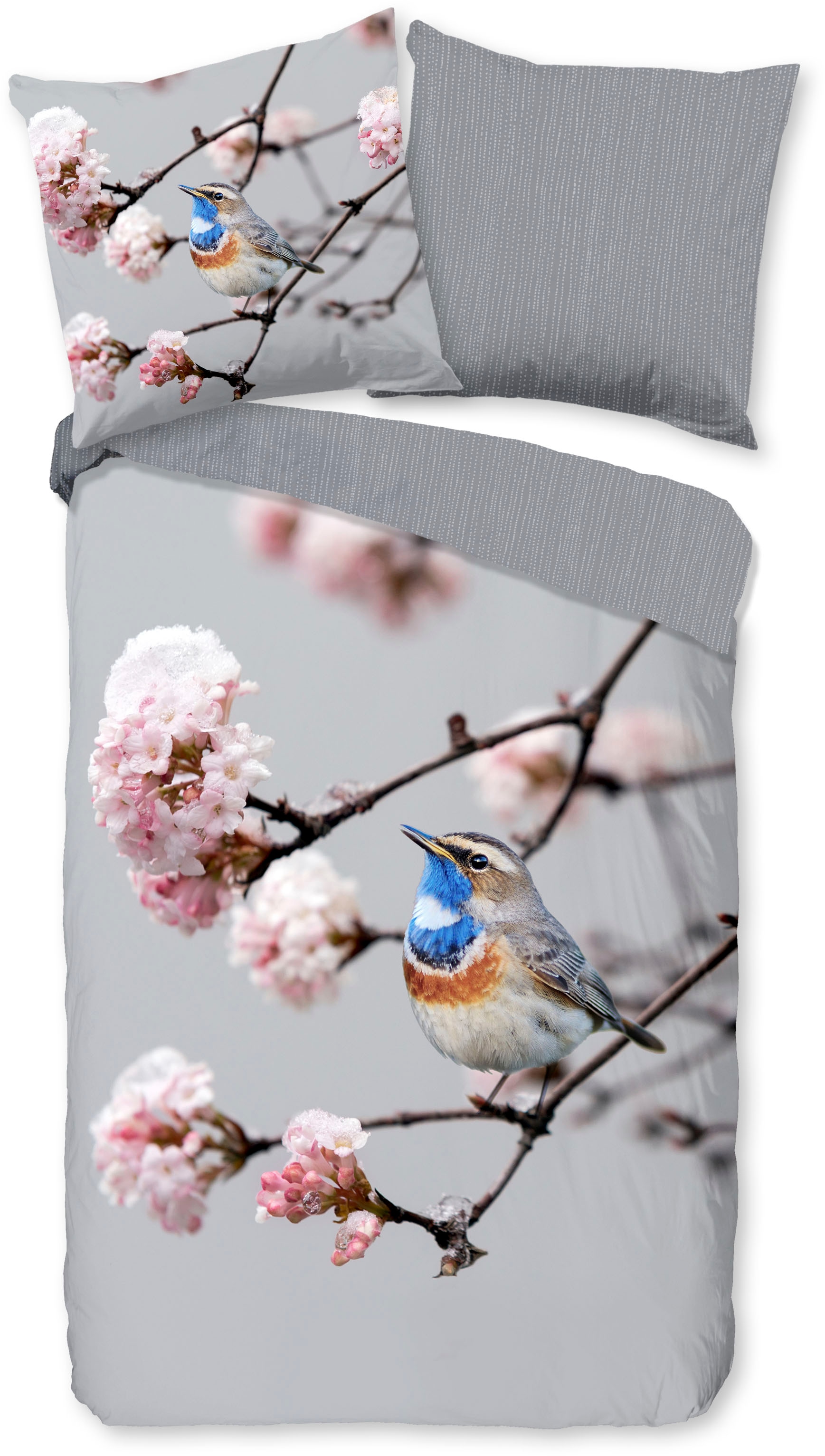 PURE luxury collection Wendebettwäsche »Yule«, Mikrofaser, 135x200, Pflegeleicht, Reißverschluss, Wende, Blumen Grau