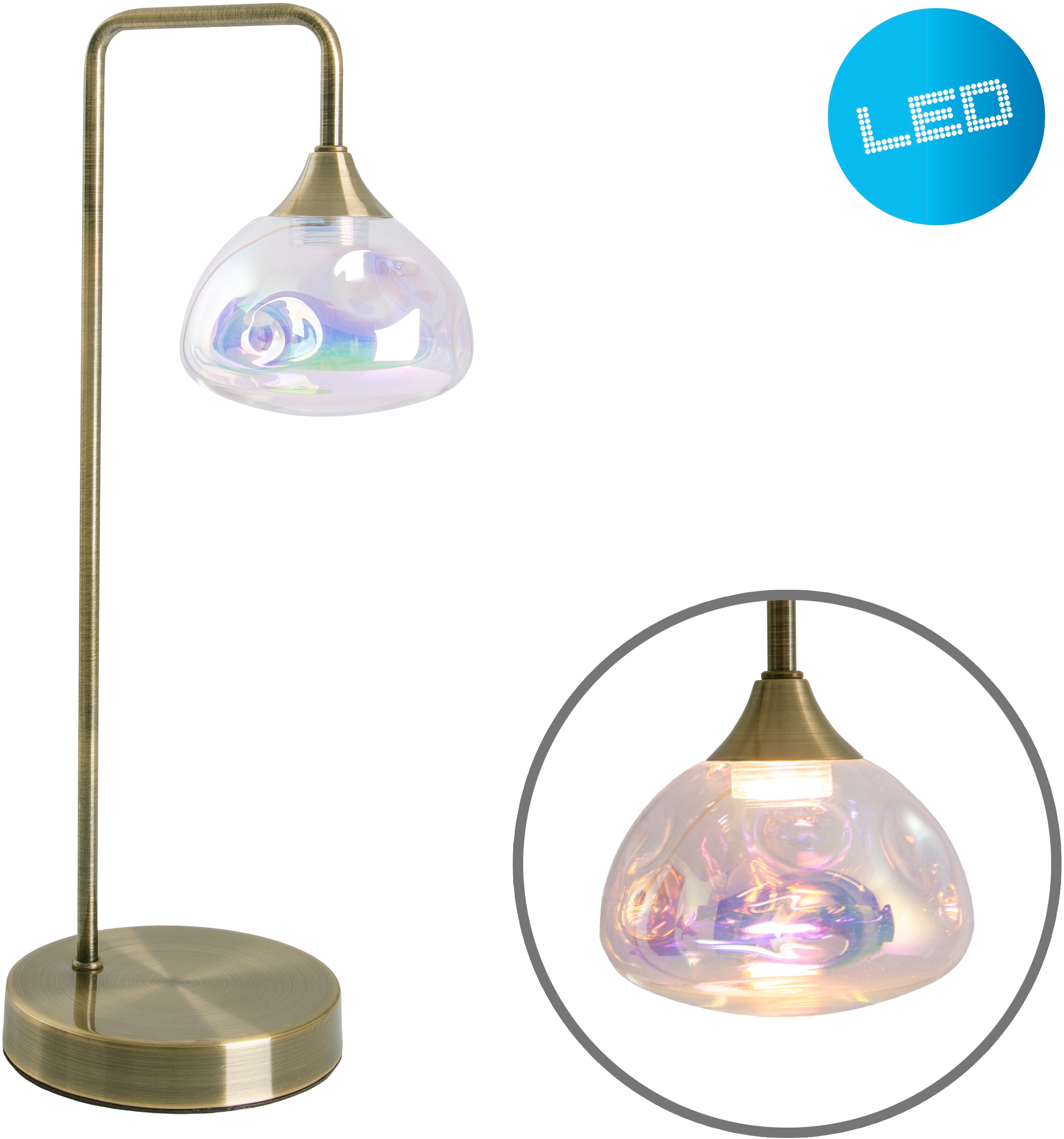 näve LED Tischleuchte »Varna«, 1 flammig, 1 flg. irisierendes Glas incl. 6 LEDs warmweiß Gestell messing