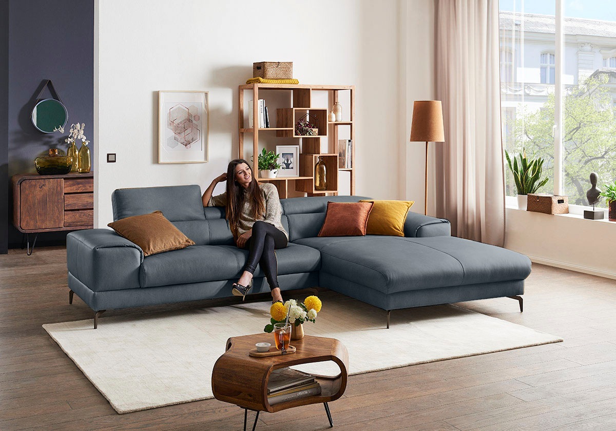 W.SCHILLIG Ecksofa »piedroo, Designsofa mit tollem Sitzkomfort, elegant und bequem, L-Form«, Kopfteilverstellung, wahlweise mit Sitztiefenverstellung, Breite 303cm
