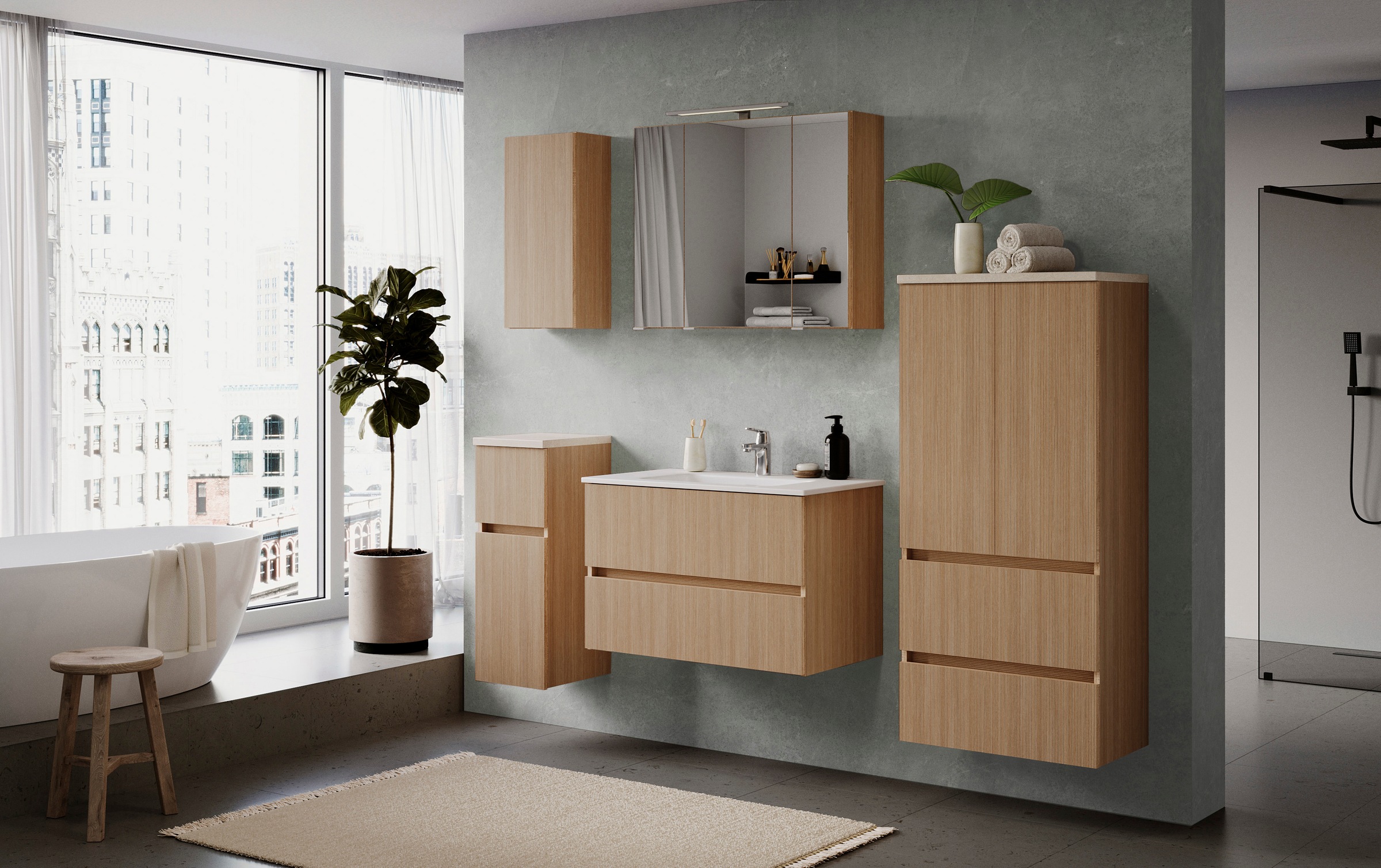 welltime Badmöbel-Set »Eixo«, Set 110 cm breit, Badmöbel mit LED-Beleuchtung
