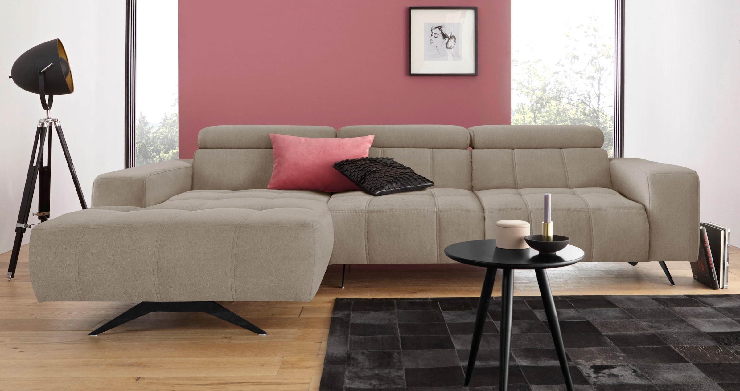 DOMO collection Ecksofa »Trento L-Form«, wahlweise mit Kopfteilverstellung, Recamiere links/rechts bestellbar