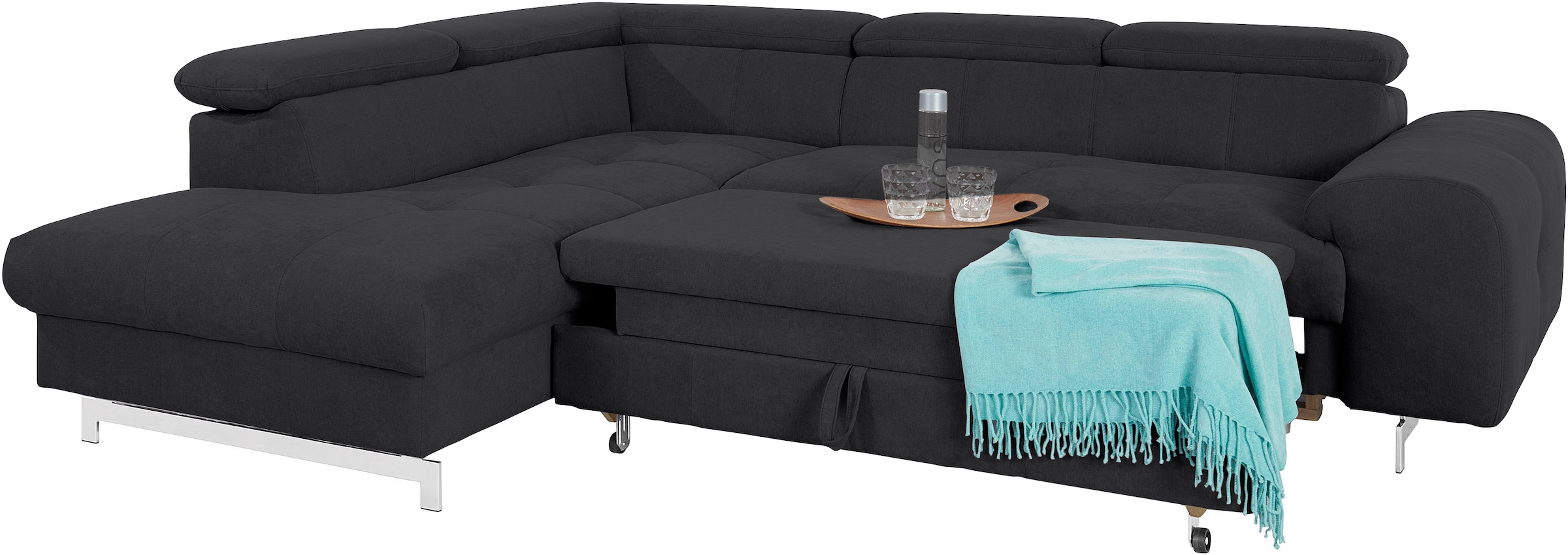 COTTA Ecksofa »Chef L-Form«, mit Kopfteilverstellung, edle Metallkufen, wahlweise mit Bettfunktion