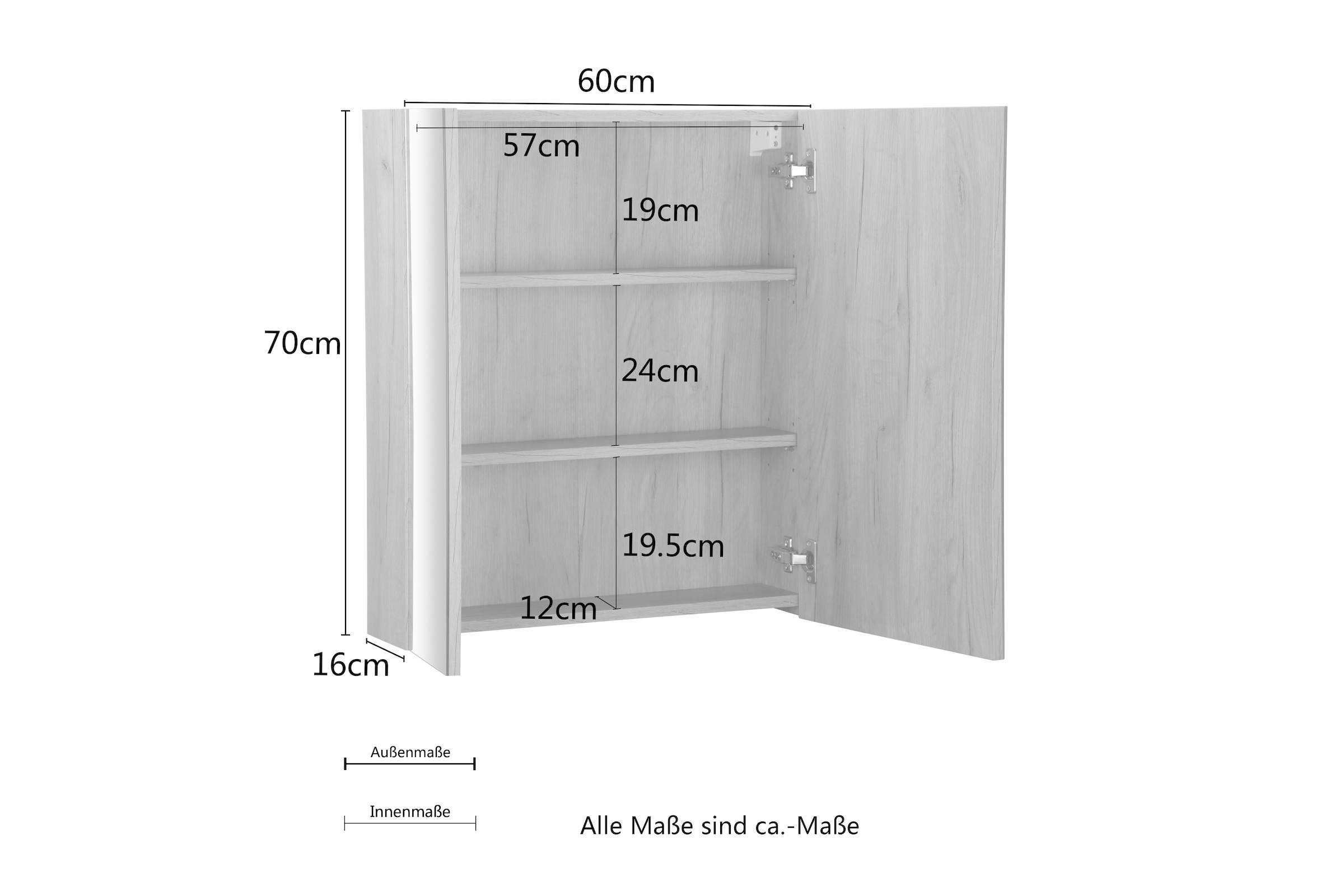 welltime Badmöbel-Set »Lund Badmöbel Set Badschrank Badezimmerset«, (Komplett-Set), Spiegelschrank, Waschtisch und Waschbecken Breite 60cm