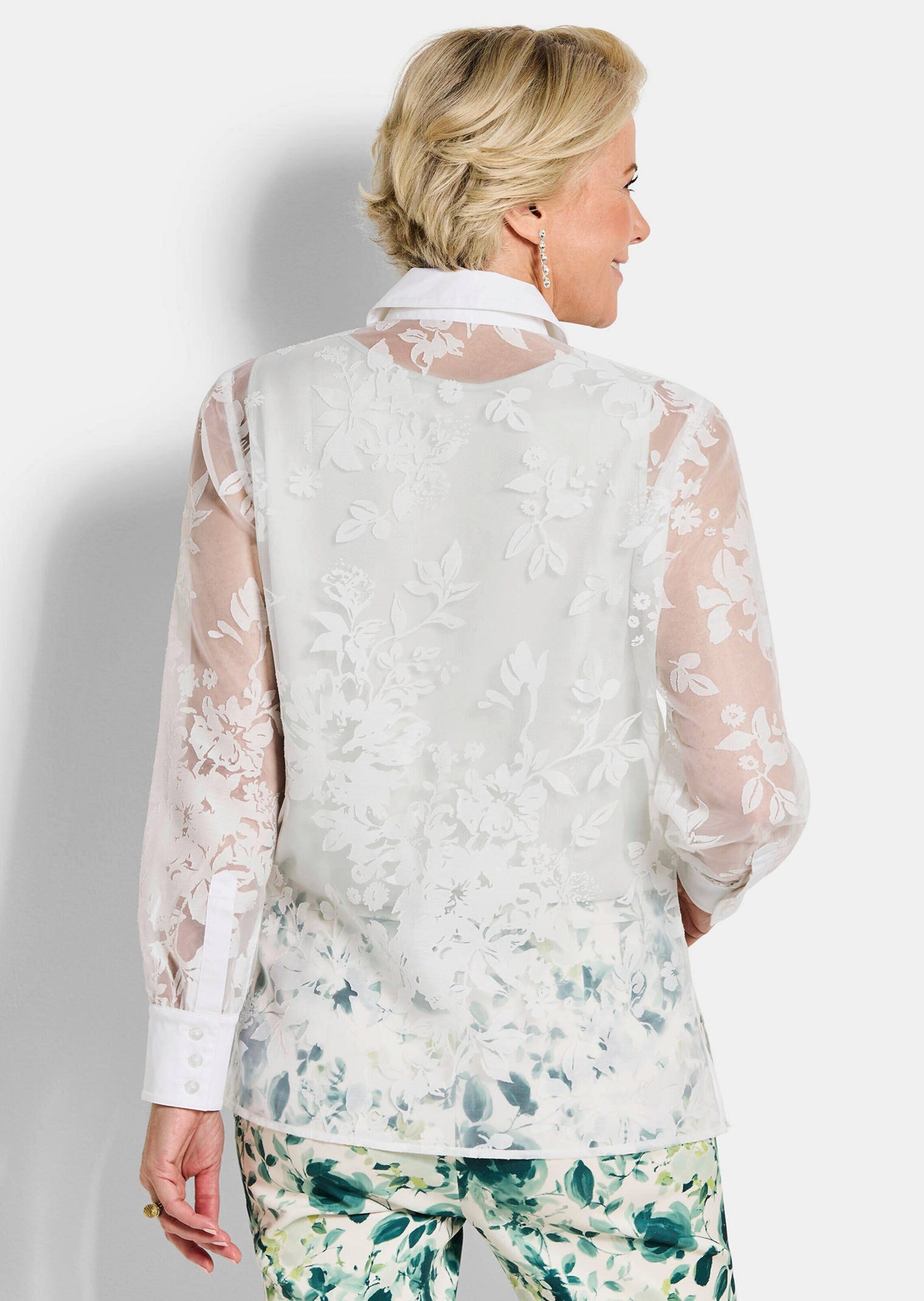 GOLDNER Hemdbluse »Kurzgröße Hemdbluse mit floralem Muster« florale Ausbrennerware