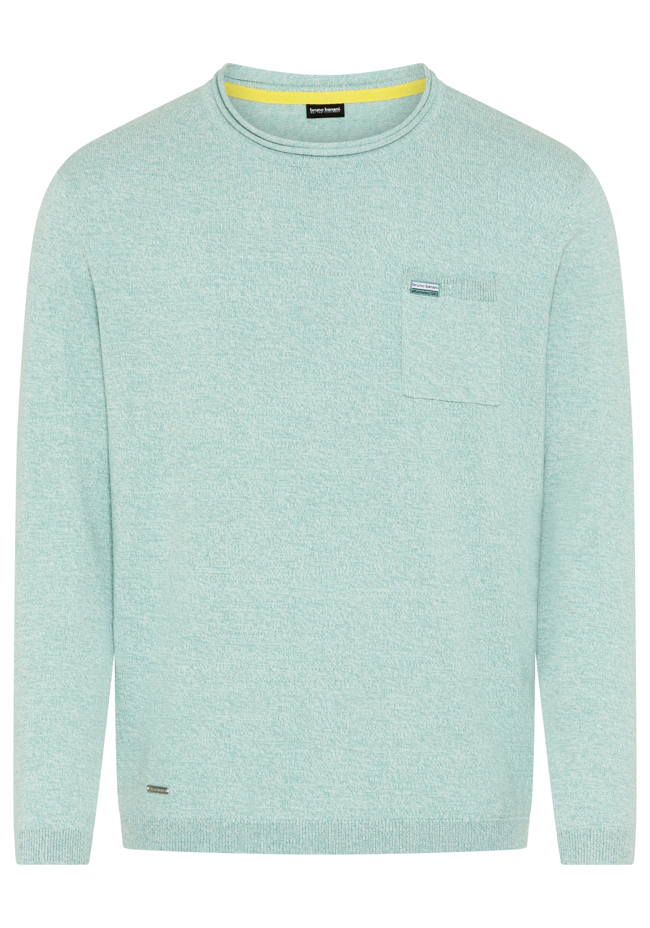 Bruno Banani Rundhalspullover aus Baumwolle, mit Rundhalsausschnitt, Langarm, melierte Optik