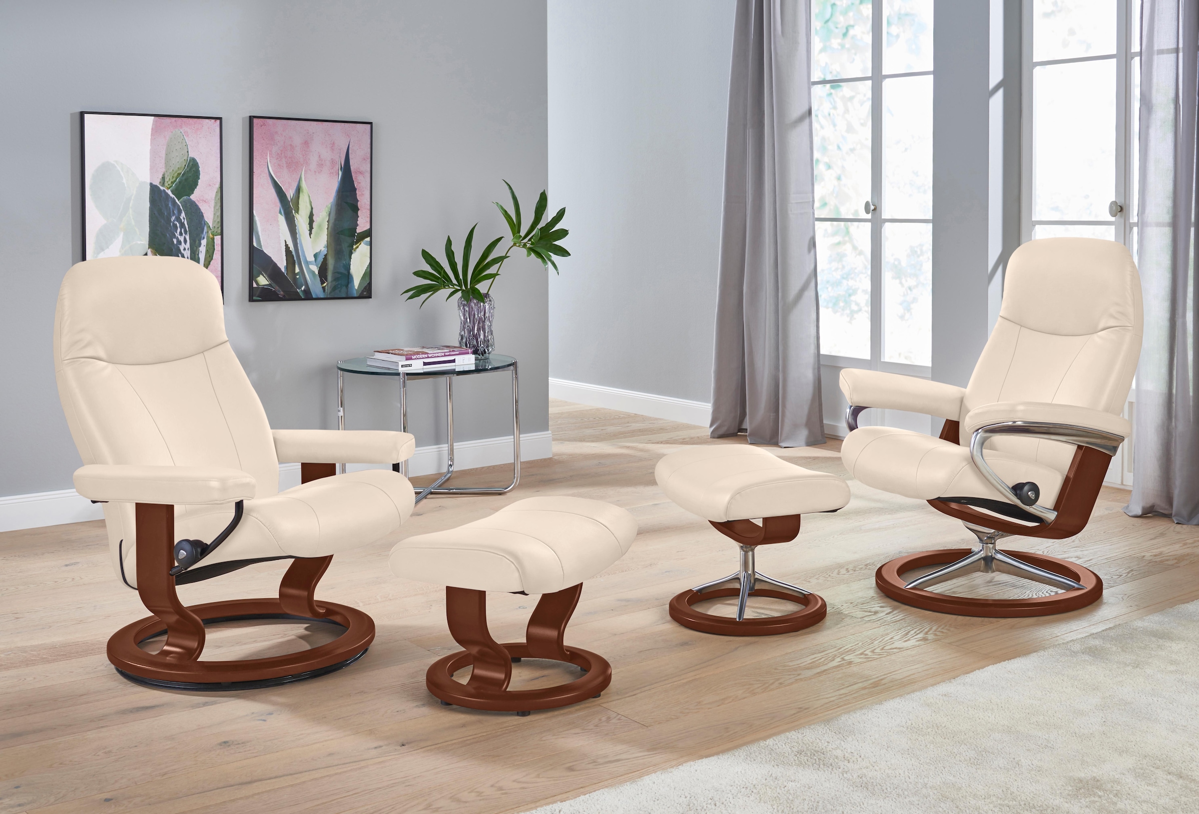 Stressless® Relaxsessel »Garda«, Gestell mit mit OTTO Braun Relaxsessel Hocker, Shop mit Hocker), L, Signature (Set, Online Größe Base