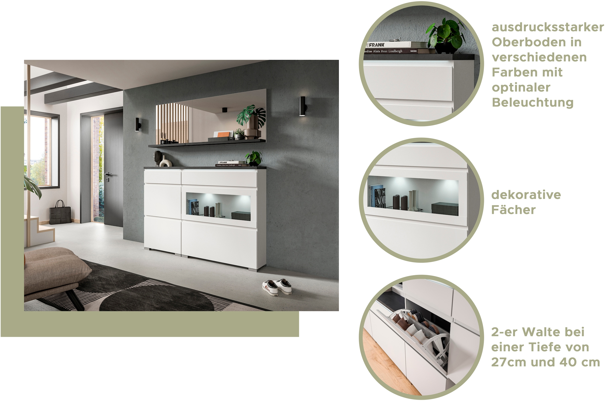 INOSIGN Schuhschrank »Skoskap, Tiefe 18cm, 3 Klappen mit Schuhwalze, Platz für 12 Schuhpaare« Schuhkipper, Schuhkommode, Schuhregal, Kommode, Anrichte