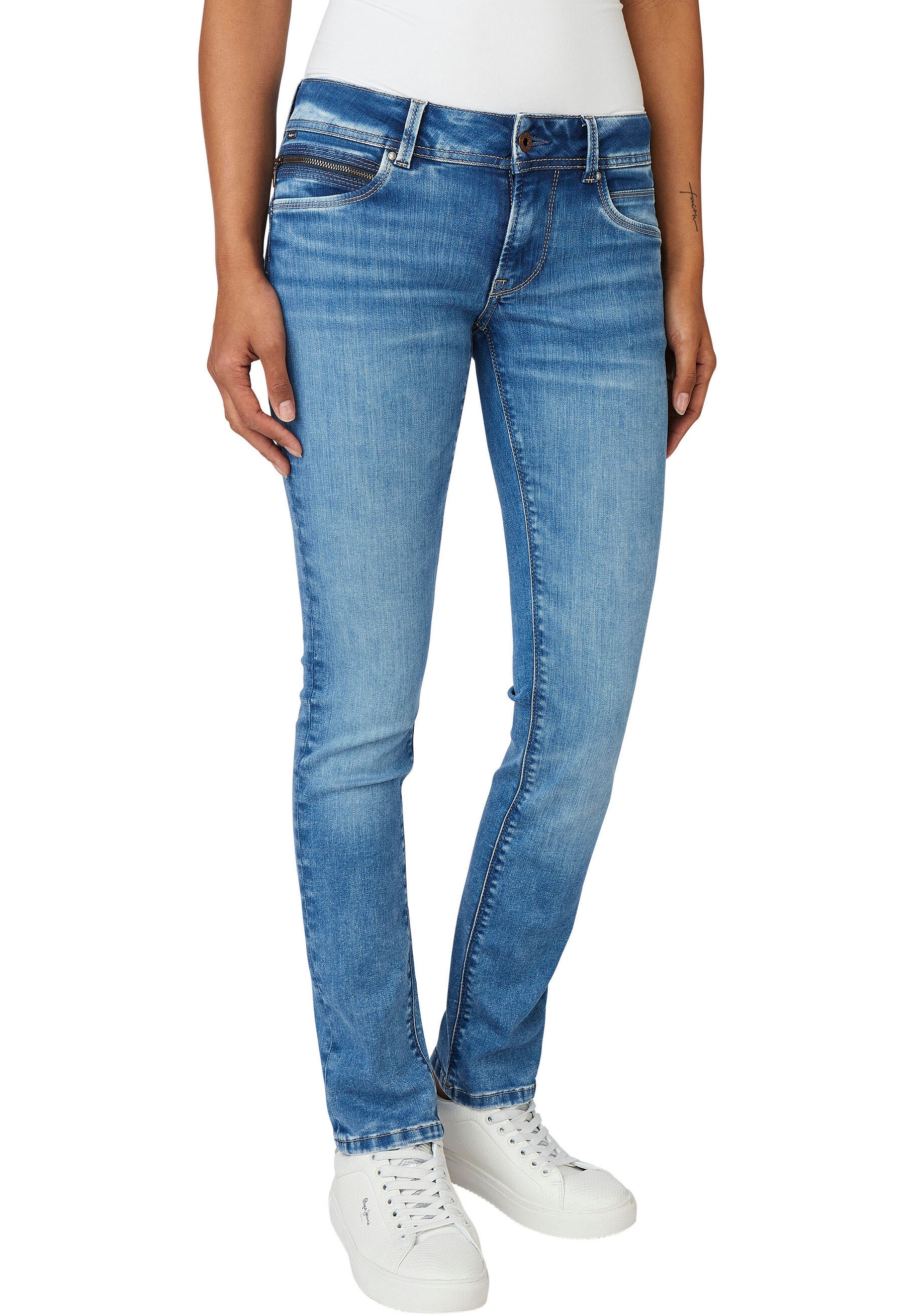 Bund mit bei Jeans BROOKE«, »NEW 1-Knopf online Reißverschlusstasche Slim-fit-Jeans Pepe und OTTO