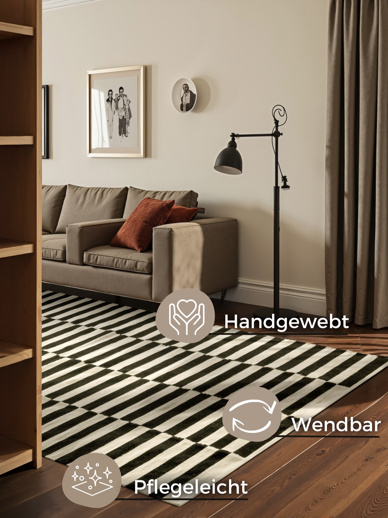 HANSE Home Wollteppich »Donna, schwarz-weiss«, rechteckig, 5 mm Höhe, Handgewebt, Wolle, Natur, Läufer, Wohnzimmer, Schlafzimmer, Streifen