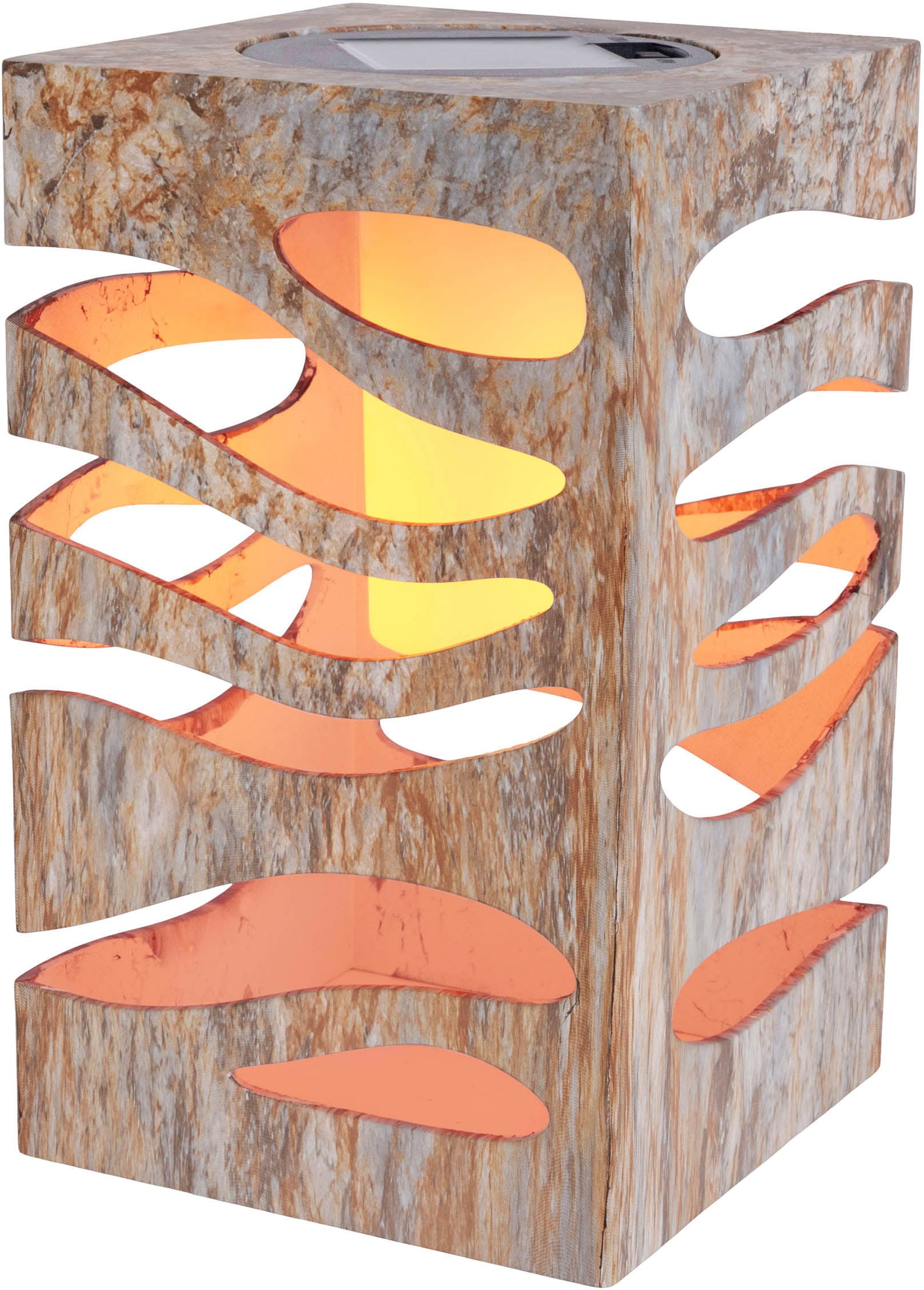 näve LED Solarleuchte »Hilda« LED-Modul 1 Stk. Warmweiß quadratisch, silber/beige Marmoroptik, Flammeneffekt, Dämmerungssensor