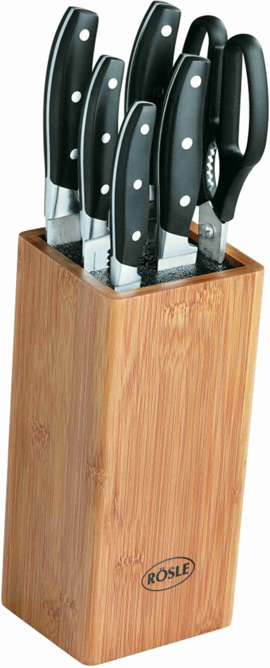 RÖSLE Messerblock »Cuisine«, 7 tlg., aus Bambusholz mit 5 scharf geschliffenen Messern und Küchenschere, ergonomische Griffe, Klingenspezialstahl