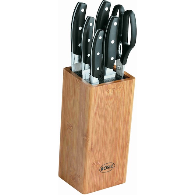RÖSLE Messerblock »Cuisine«, 7 tlg., aus Bambusholz mit 5 Messern und  Küchenschere, Klingenspezialstahl bei OTTO