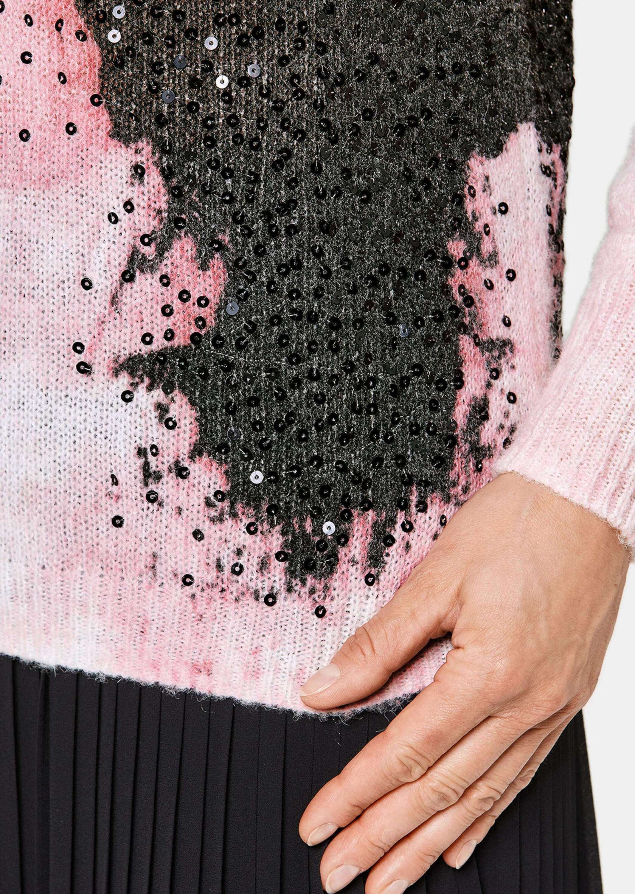 GOLDNER 2-in-1-Pullover »Pullover Kurzgröße - Pullover mit femininem Druck und Pailletten«