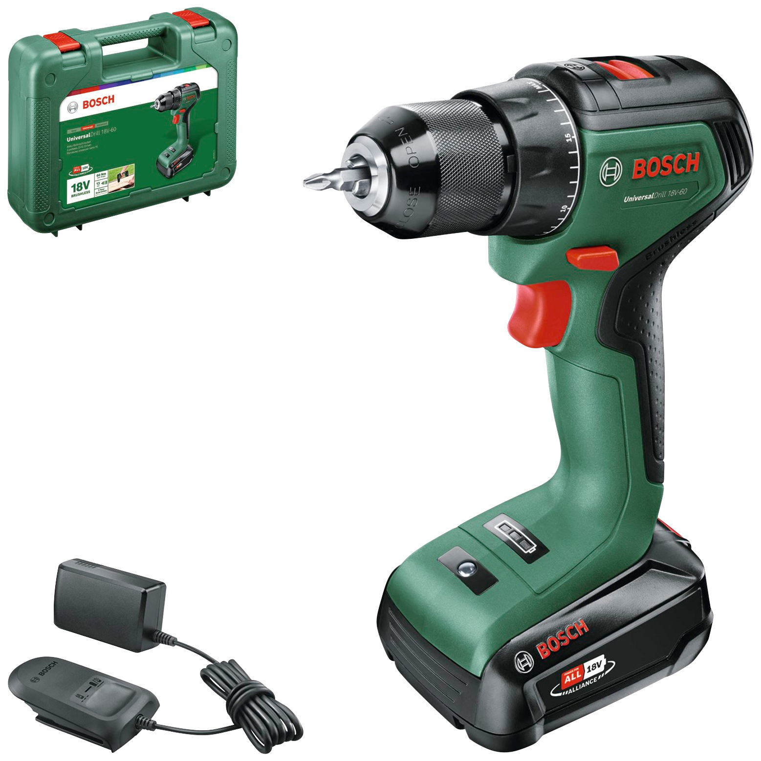 Akku-Bohrschrauber »UniversalDrill 18V-60«, Inkl. Koffer, mit Akku 18V/2Ah und Ladegerät