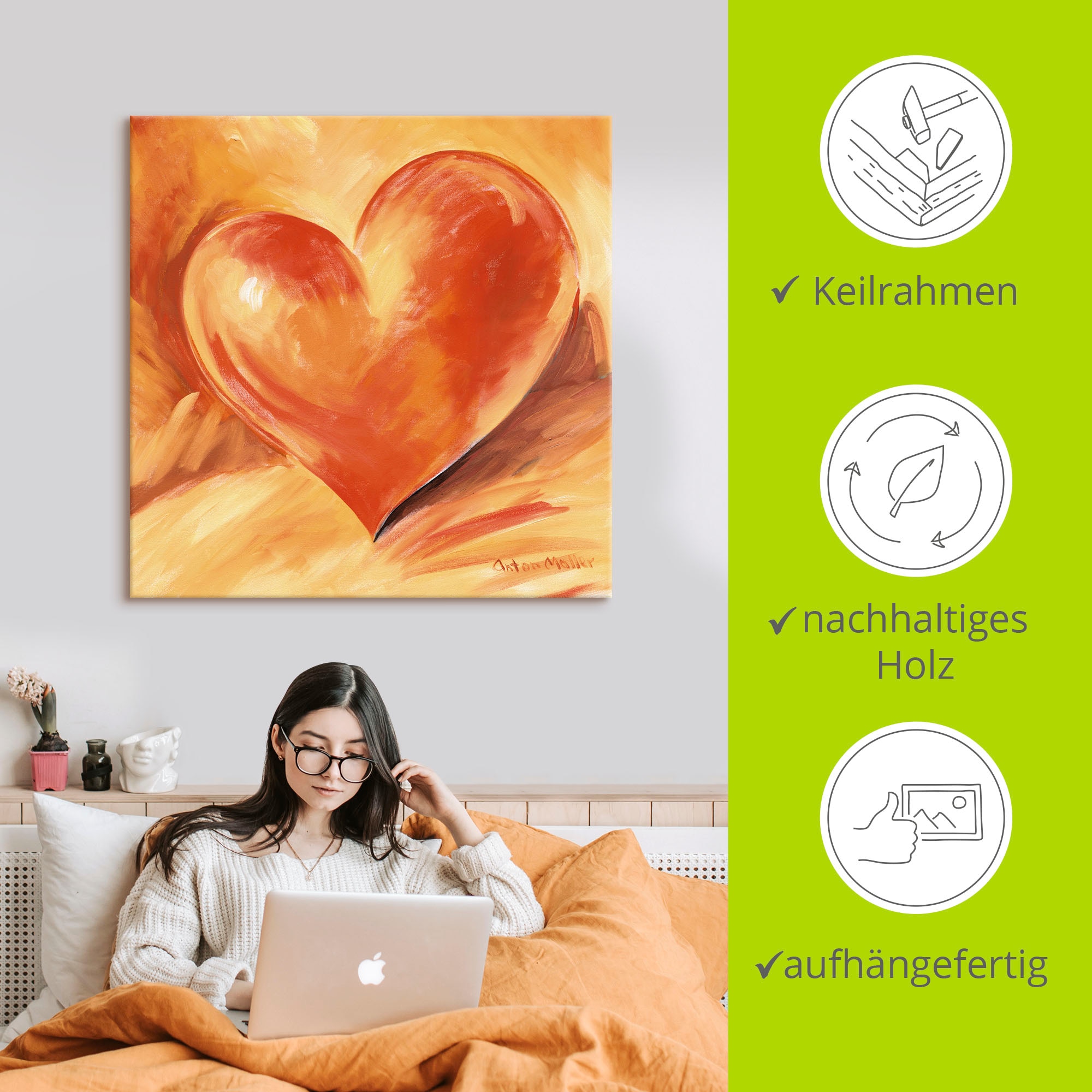 Artland Wandbild »Rotes Herz«, Herzbilder, (1 St.), als Alubild, Outdoorbild, Leinwandbild, Wandaufkleber, versch. Größen