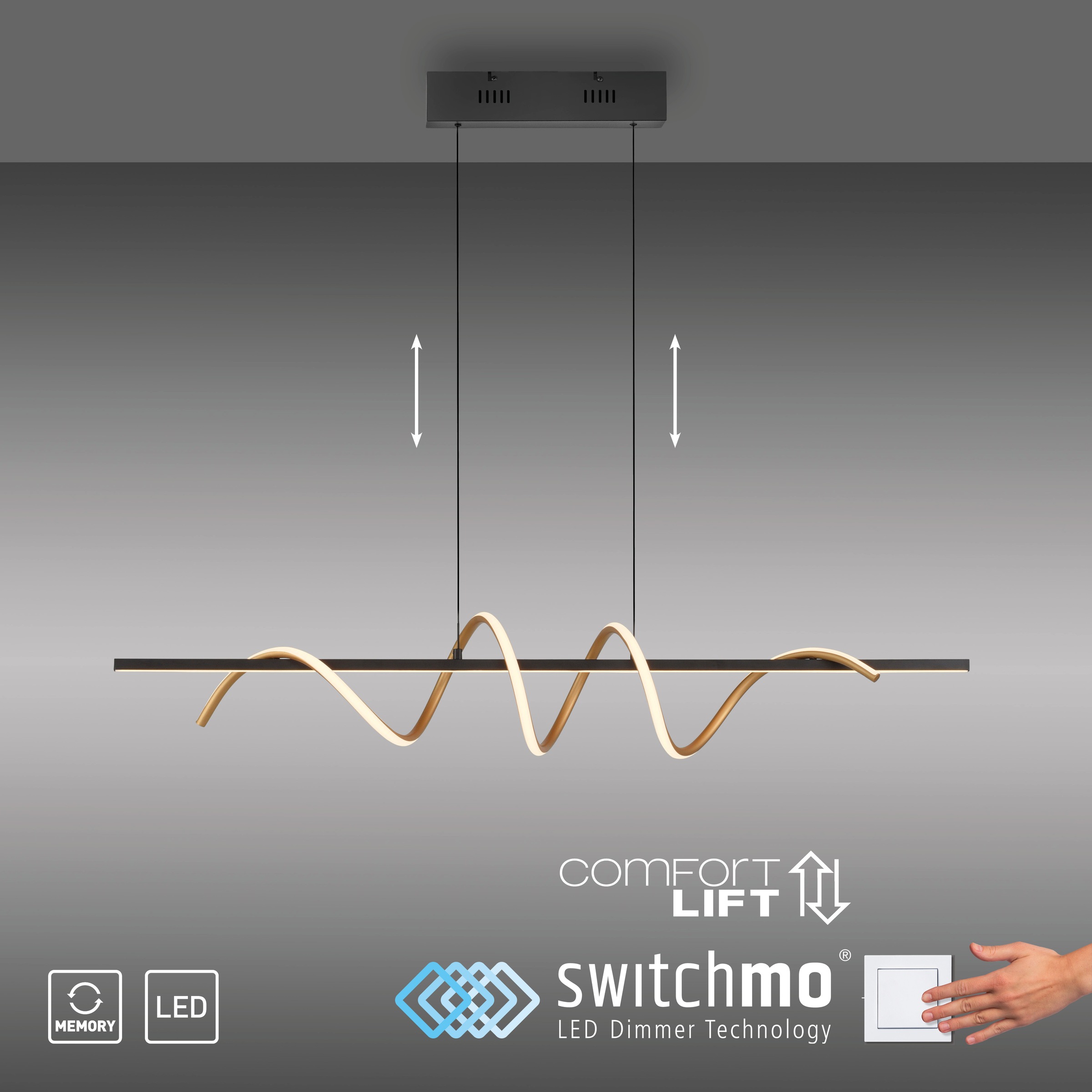 JUST LIGHT Pendelleuchte »EMANDA«, 1 flammig, Leuchtmittel LED-Board | LED fest integriert, LED, dimmbar, Switchmo, Comfort Lift, Memory, nach Trennung vom Netz