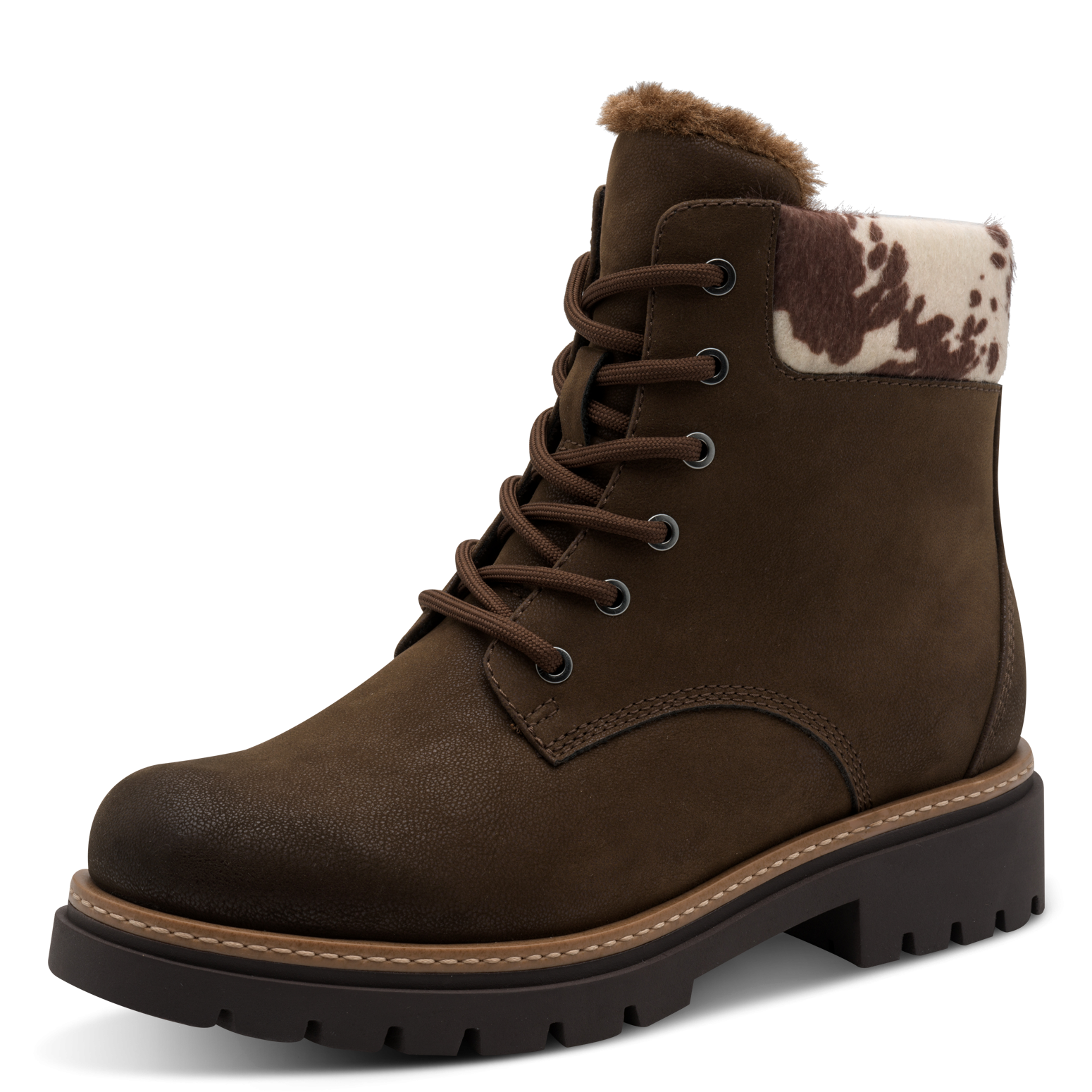 MARCO TOZZI Winterboots  , Blockabsatz, Schnürboots mit Kontrastbesatz mit Kuhmuster