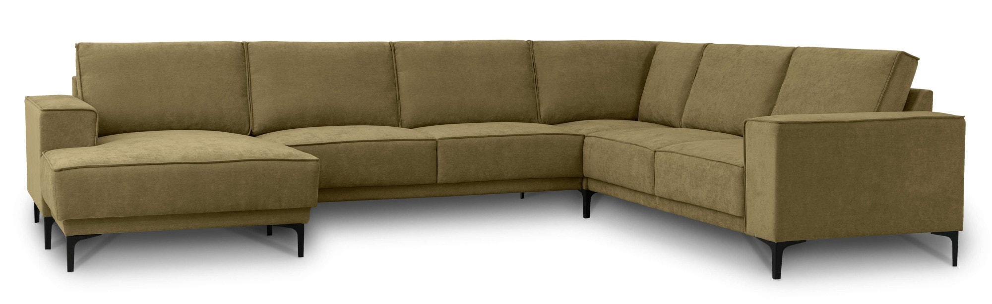 Places of Style Wohnlandschaft »XXL Sofa Oland, Struktur, Flachgewebe, Luxus-Microfaser, Boucle«, U-Form, 342 cm, Wellenunterfederung, Skandi-Design, Metallfüße
