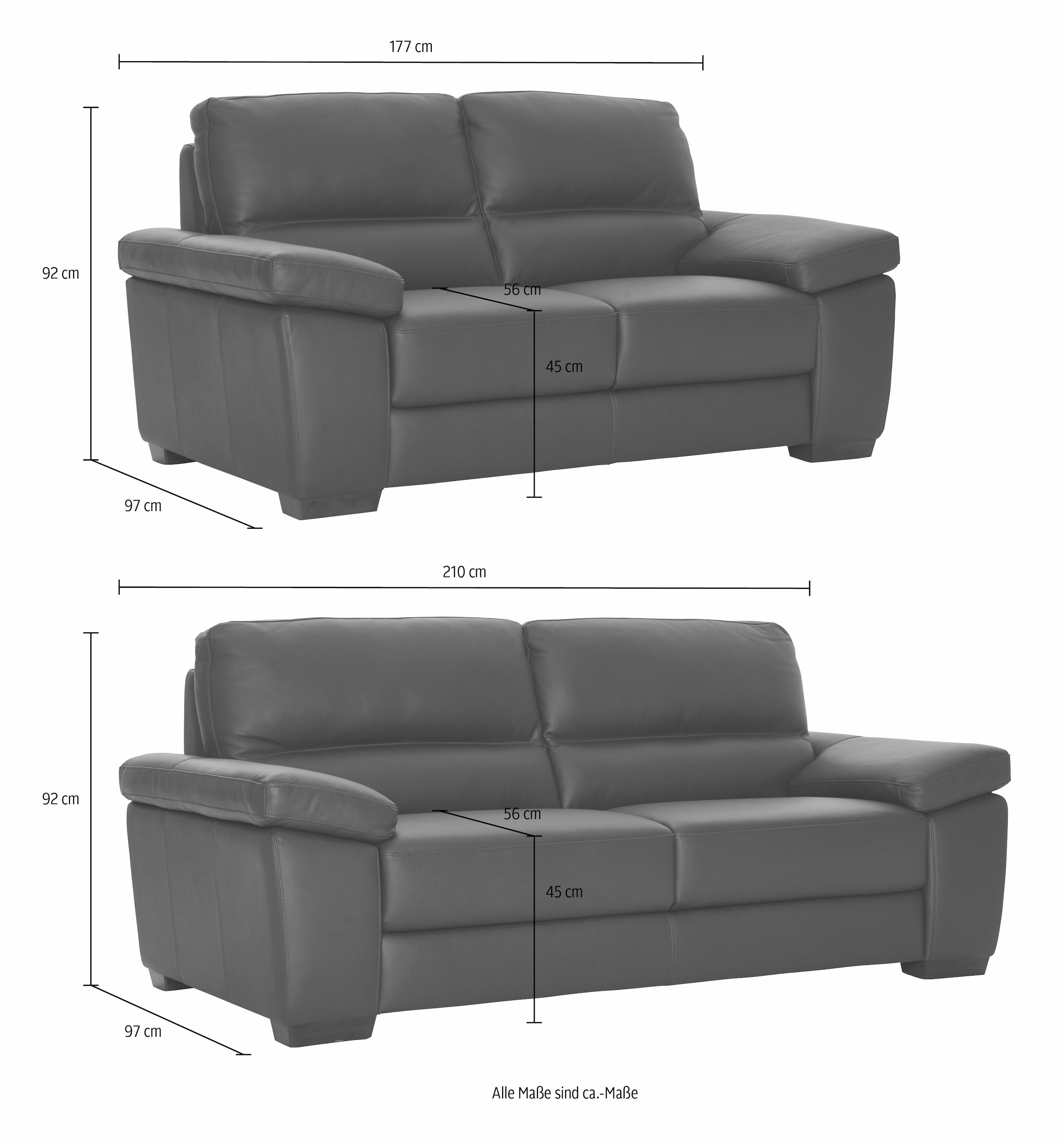 CALIA ITALIA Polstergarnitur »Gaia«, (Set, 2 tlg.), Ledersofa Garnitur bestehend aus 2-Sitzer und 3-Sitzer