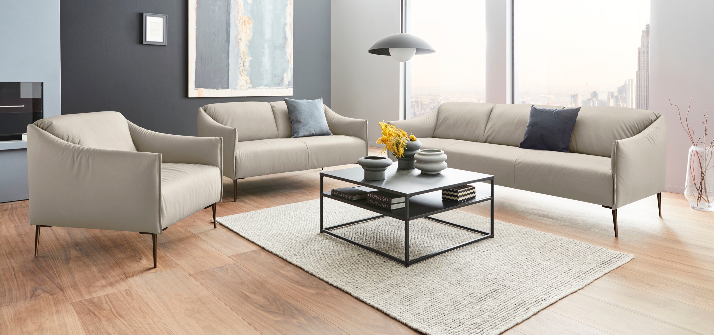 W.SCHILLIG 3-Sitzer »sally Design-Sofa, Loungesofa, bequem, schmale Armlehnen, Breite 224cm« mit Metallfüßen in Bronze pulverbeschichtet, Breite 224 cm