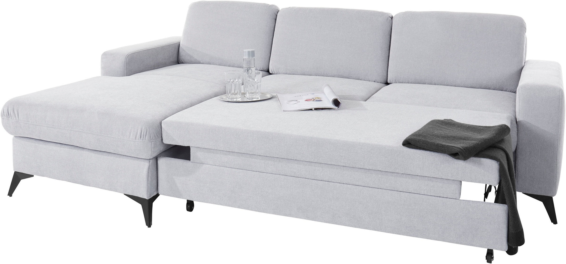 Places of Style Ecksofa »Lolland L-Form«, Wahlweise mit Bettfunktion und Bettkasten, Federkern